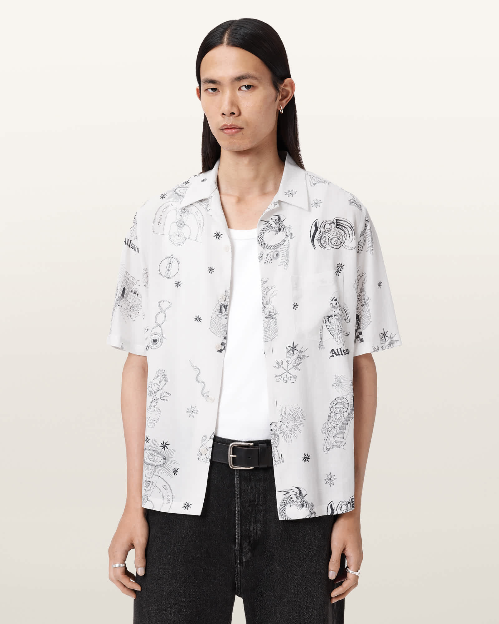 AllSaints Viscose Terra Oversized Linen Blend Shirt, Size: M