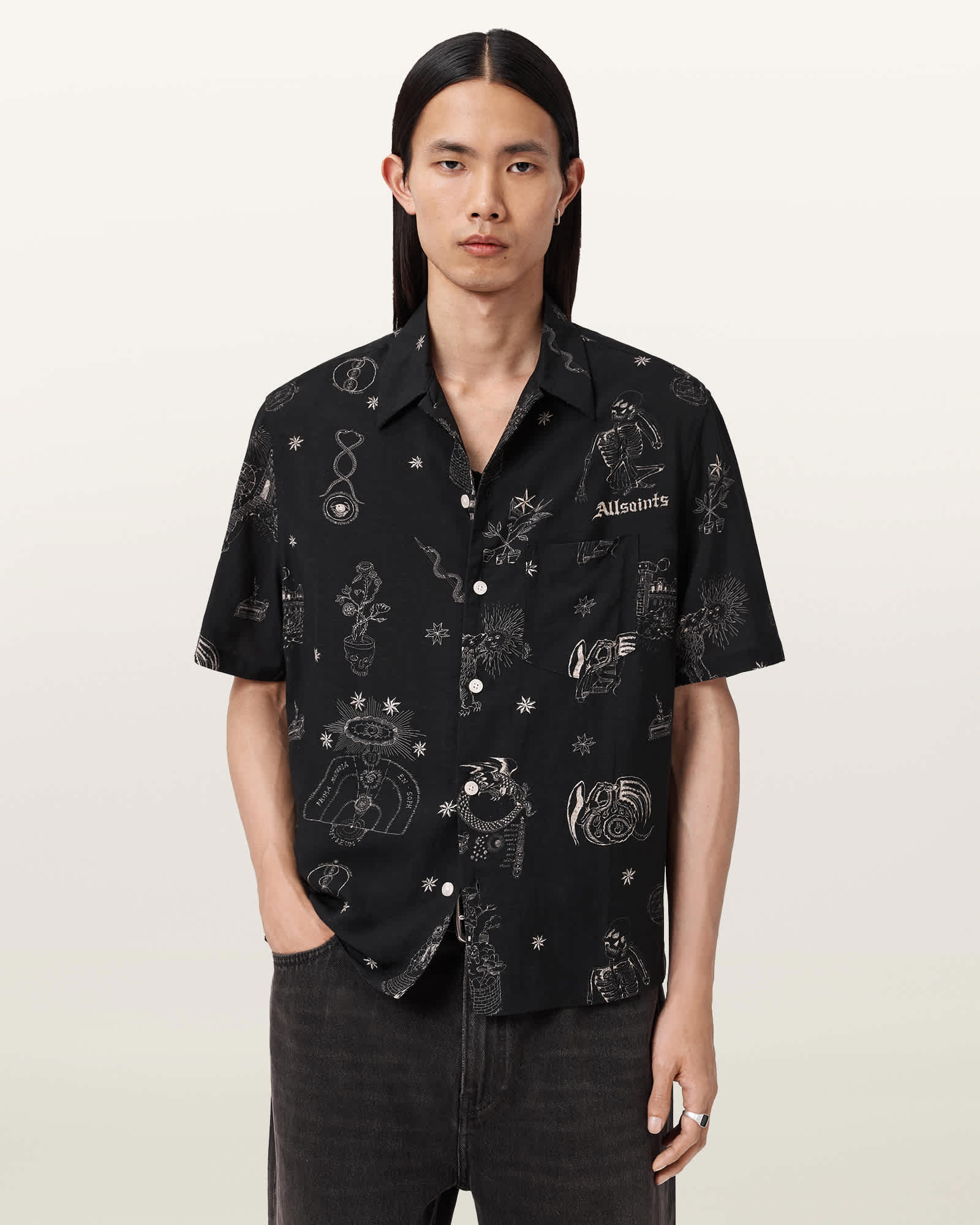 AllSaints Viscose Terra Oversized Linen Blend Shirt, Size: L