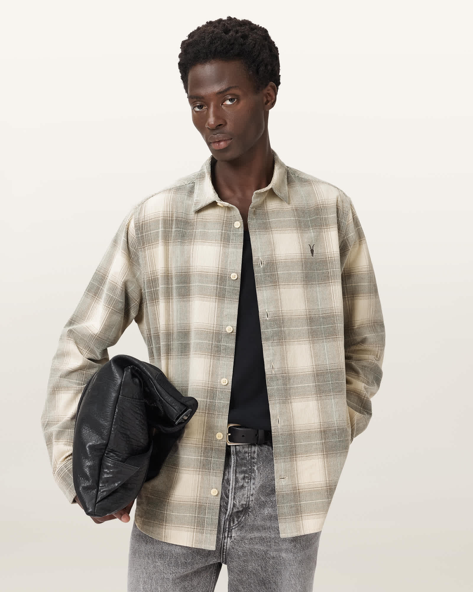 Allsaints Yuki Ramskull Check Shirt In Neutral