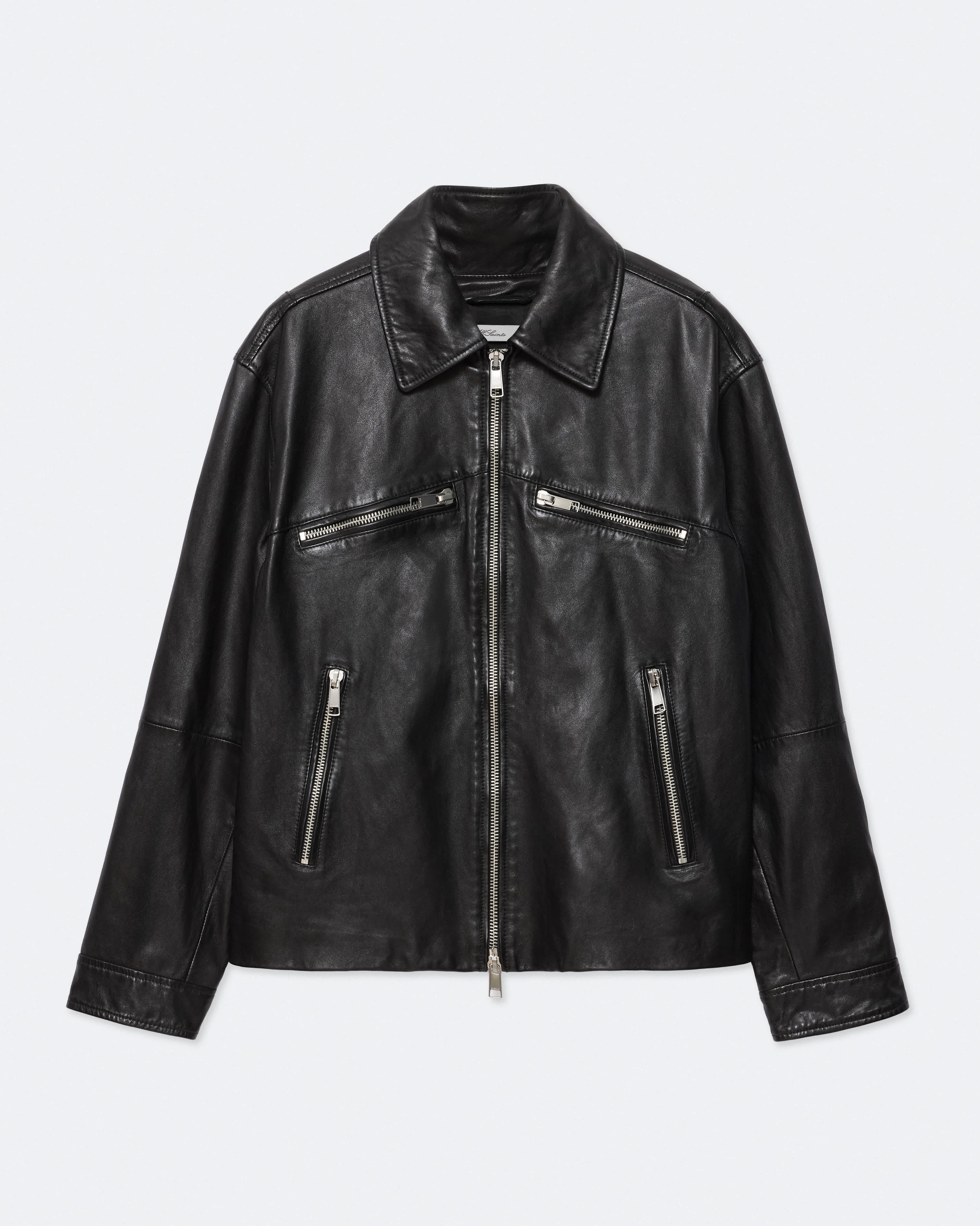 AllSaints Men's Vegason Oversized Leather Jacket, Black, Size: L