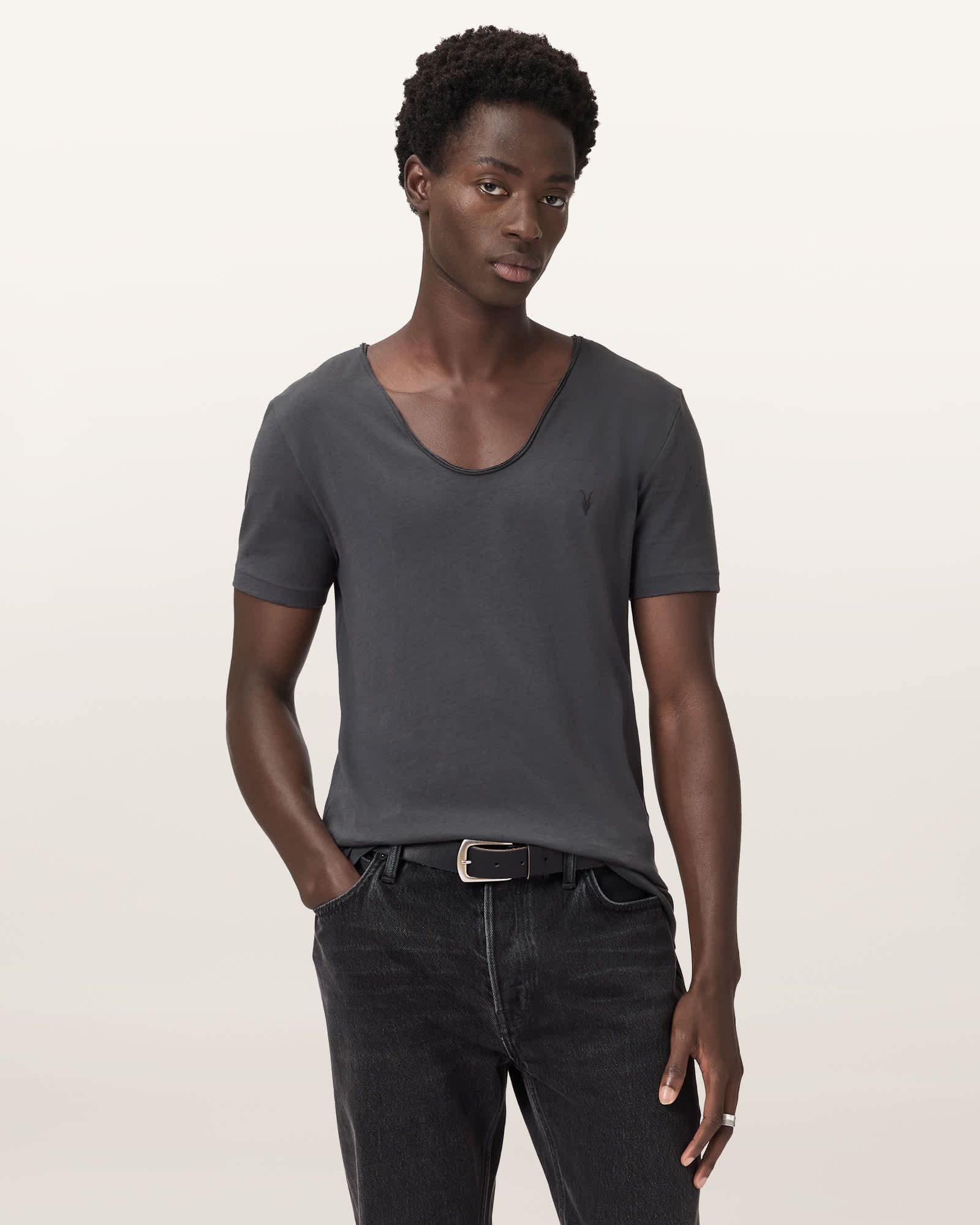 AllSaints Tonic Scoop Neck Slim Ramskull T-Shirt, Grey