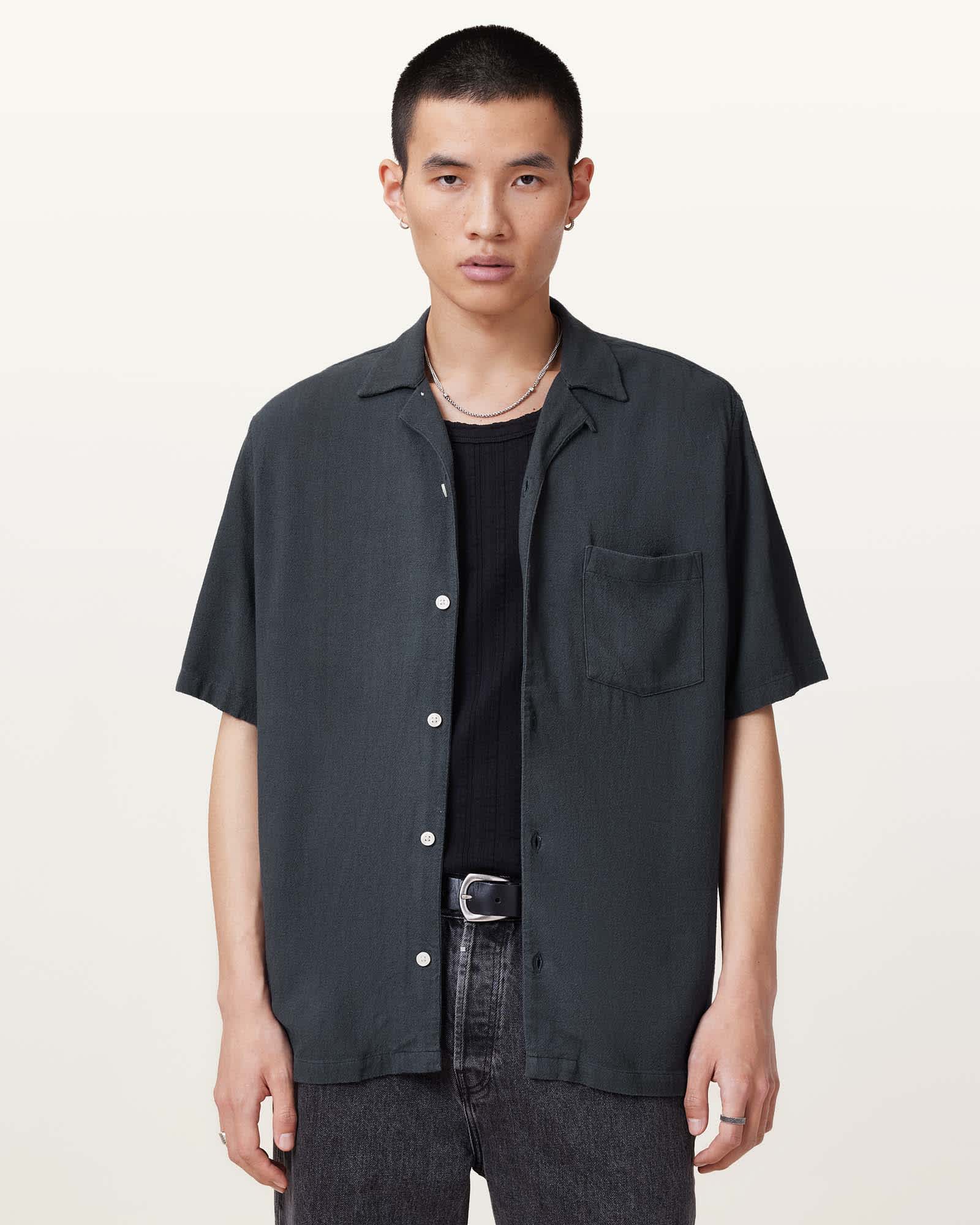 AllSaints Cudi Short Sleeve Shirt,, Fountain Blue