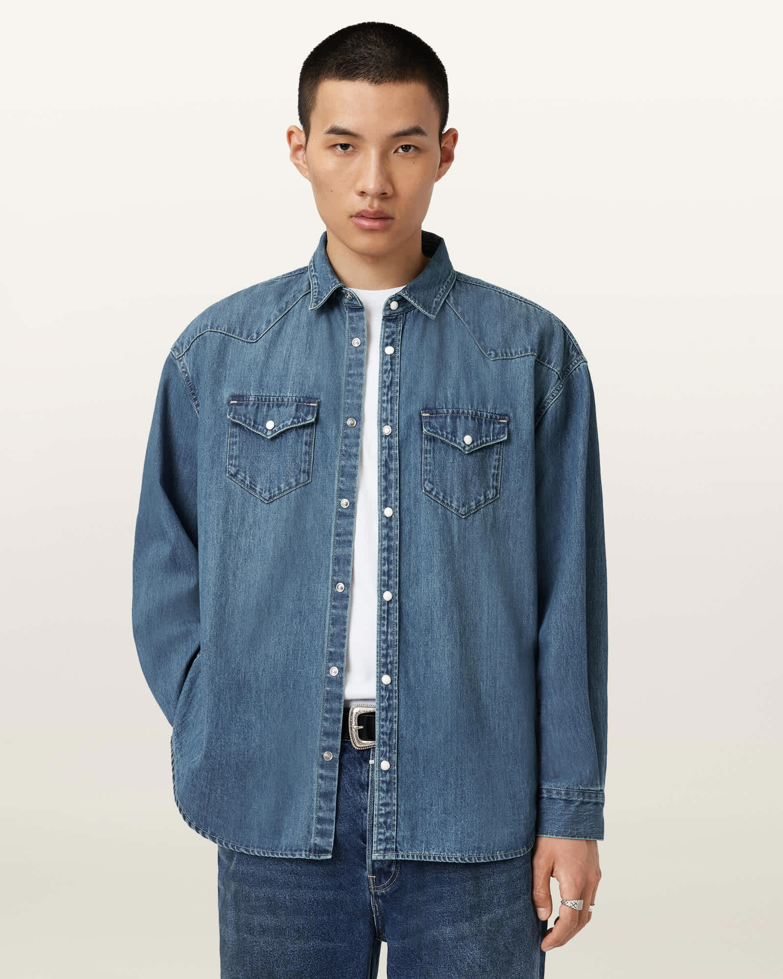 AllSaints Fenton Denim Shirt,, Vintage Indigo