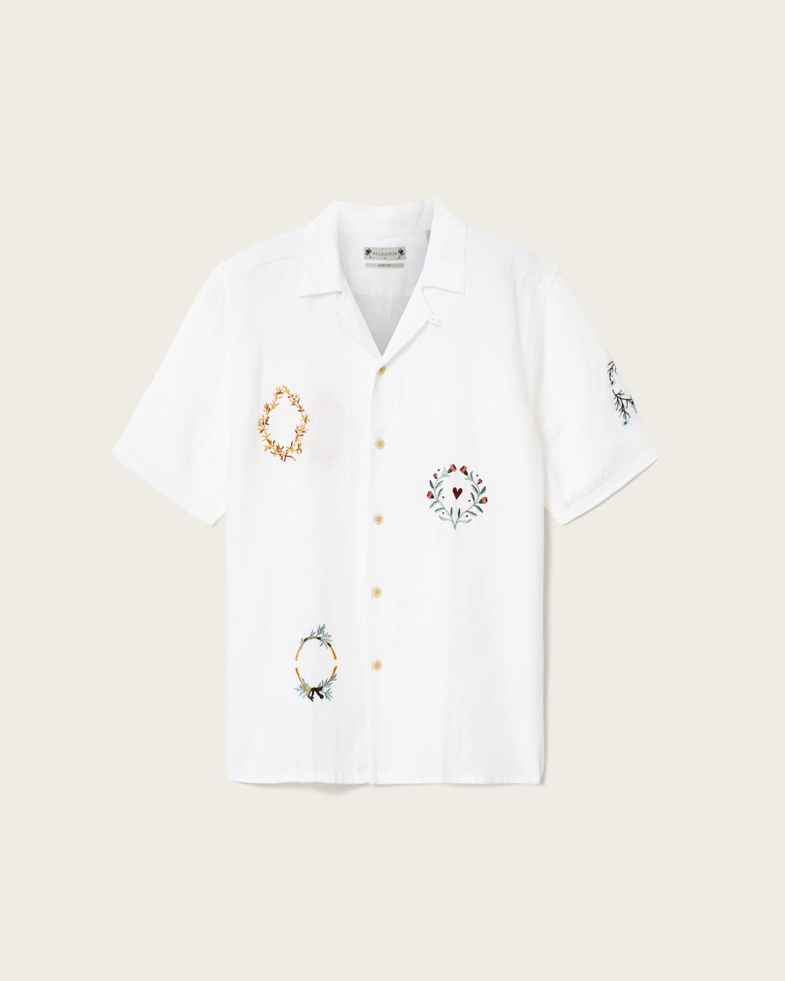 Allsaints Herren Ecru Men's Deck Linen Short Sleeve Shirt Size S - Bild 1