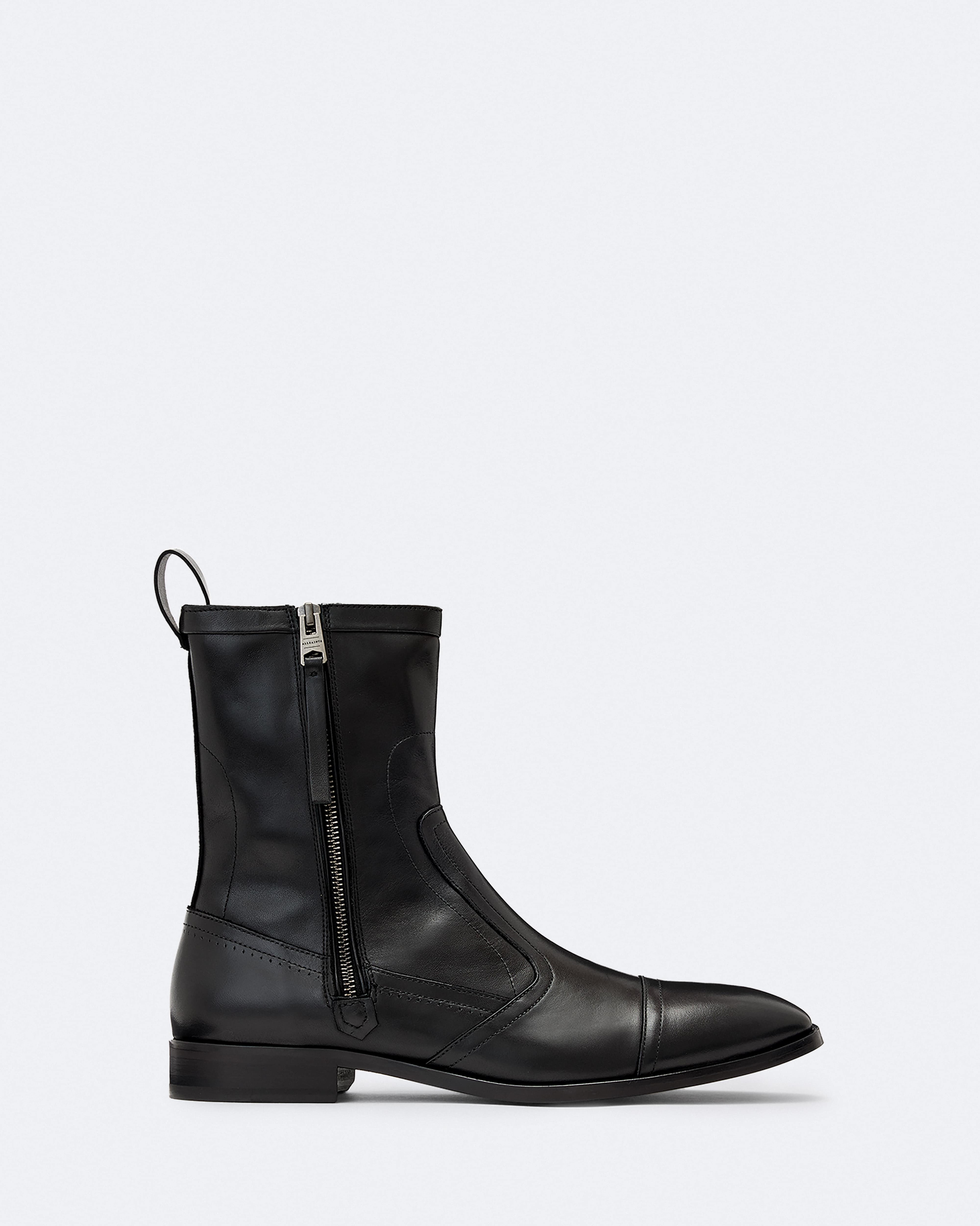 AllSaints Men's Dorian Zip-Up Leather Ankle Boots, Black, Size: 8
