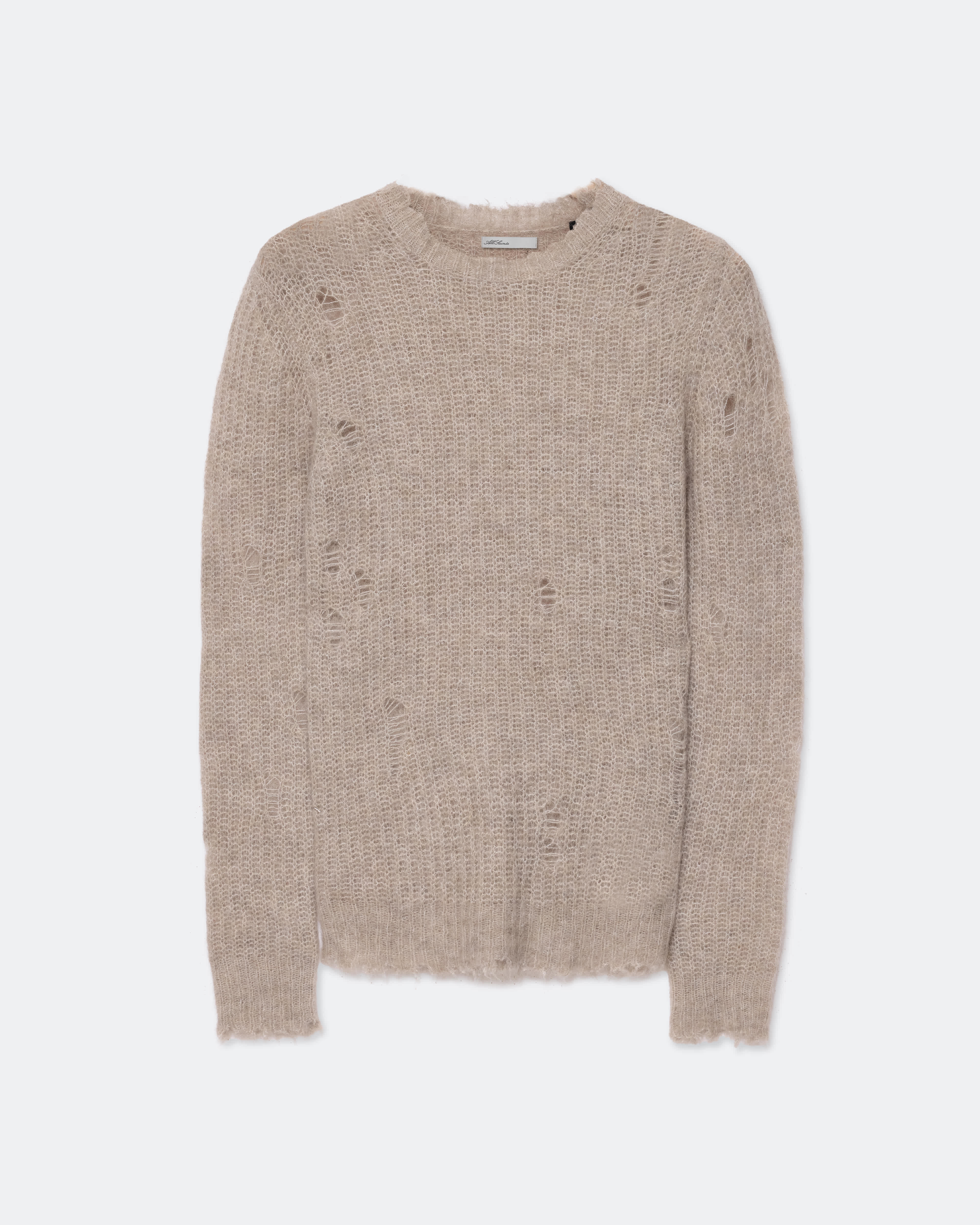 AllSaints Men's Parx Distressed Alpaca-Blend Sweater, Grey, Size: XS