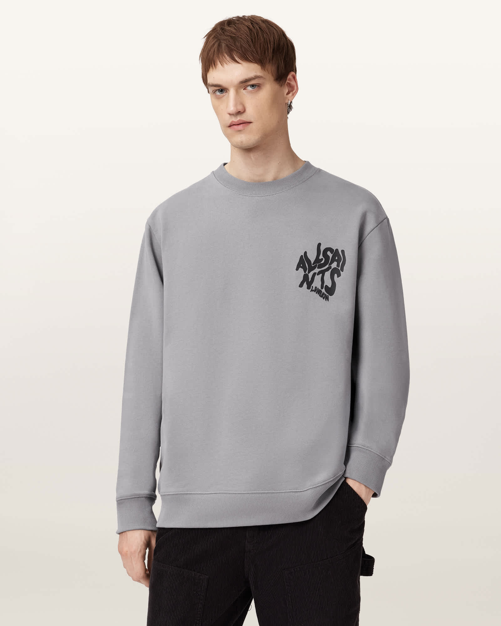 Allsaints Orlando Oversized Crew Neck Sweatshirt In Gray