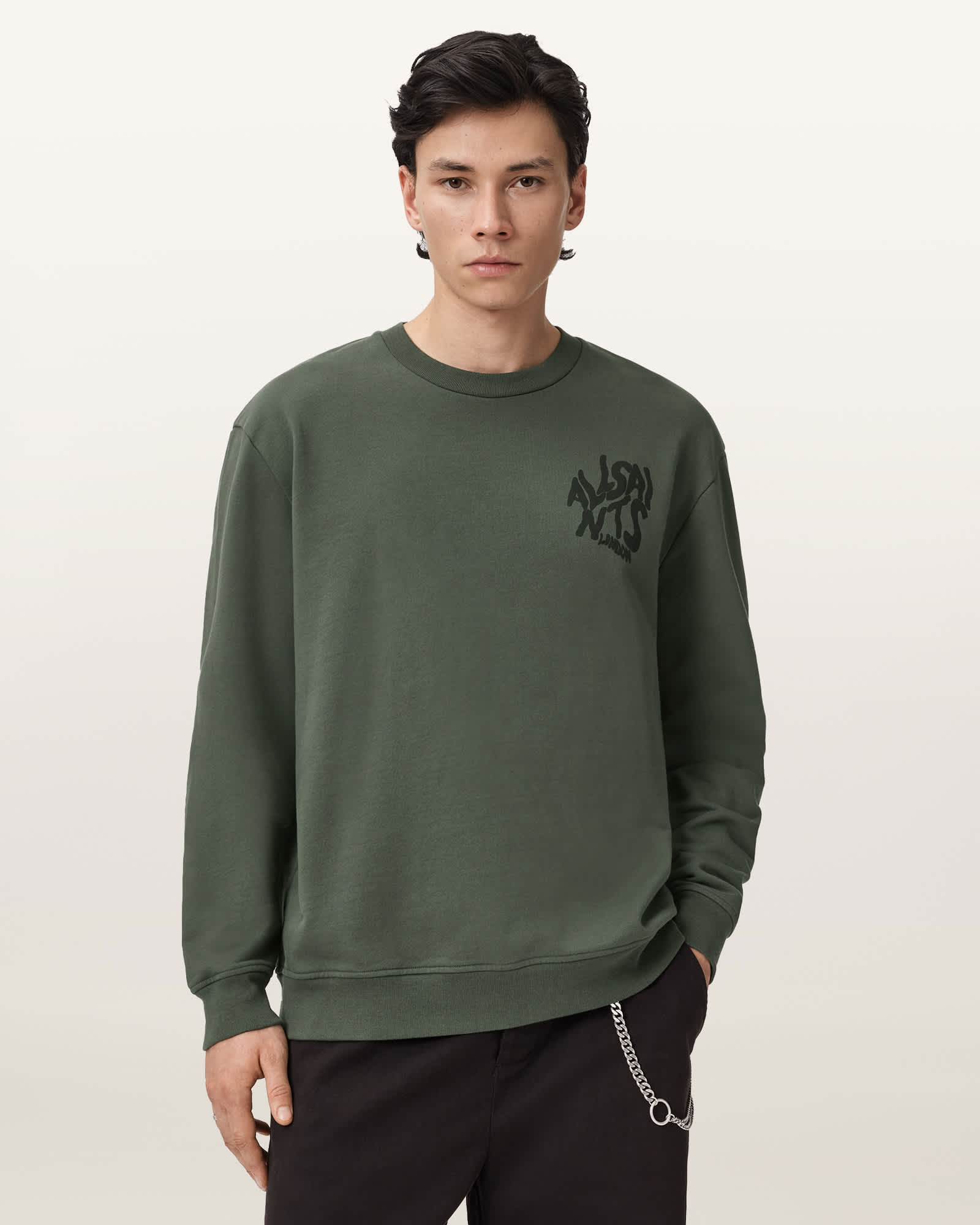 AllSaints Orlando Relaxed Crew Neck Sweatshirt,, Garnet Green