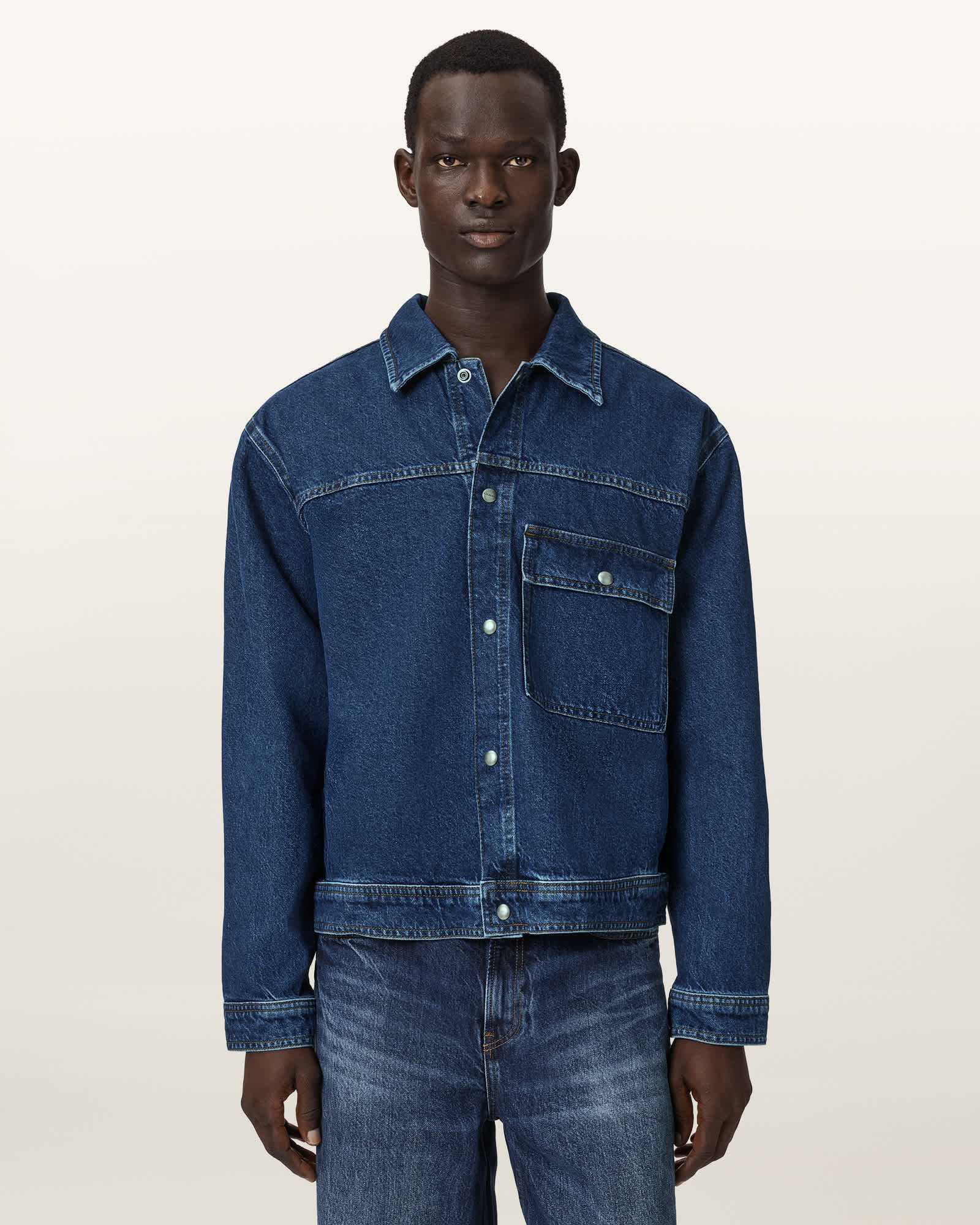 AllSaints Cotton Cast Long Sleeve Boxy Denim Jacket, Size: S