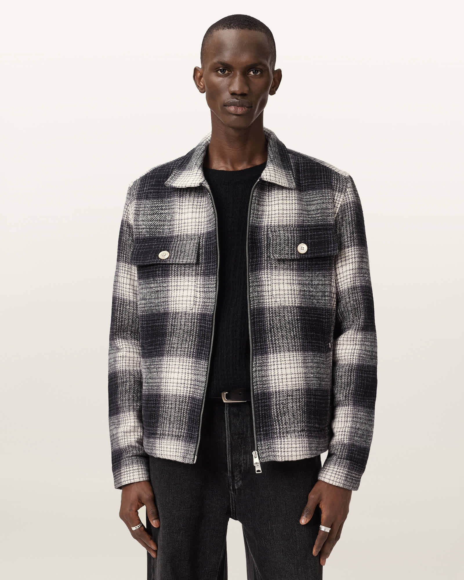 Allsaints Matheson Check Organic Cotton Jacket In Black