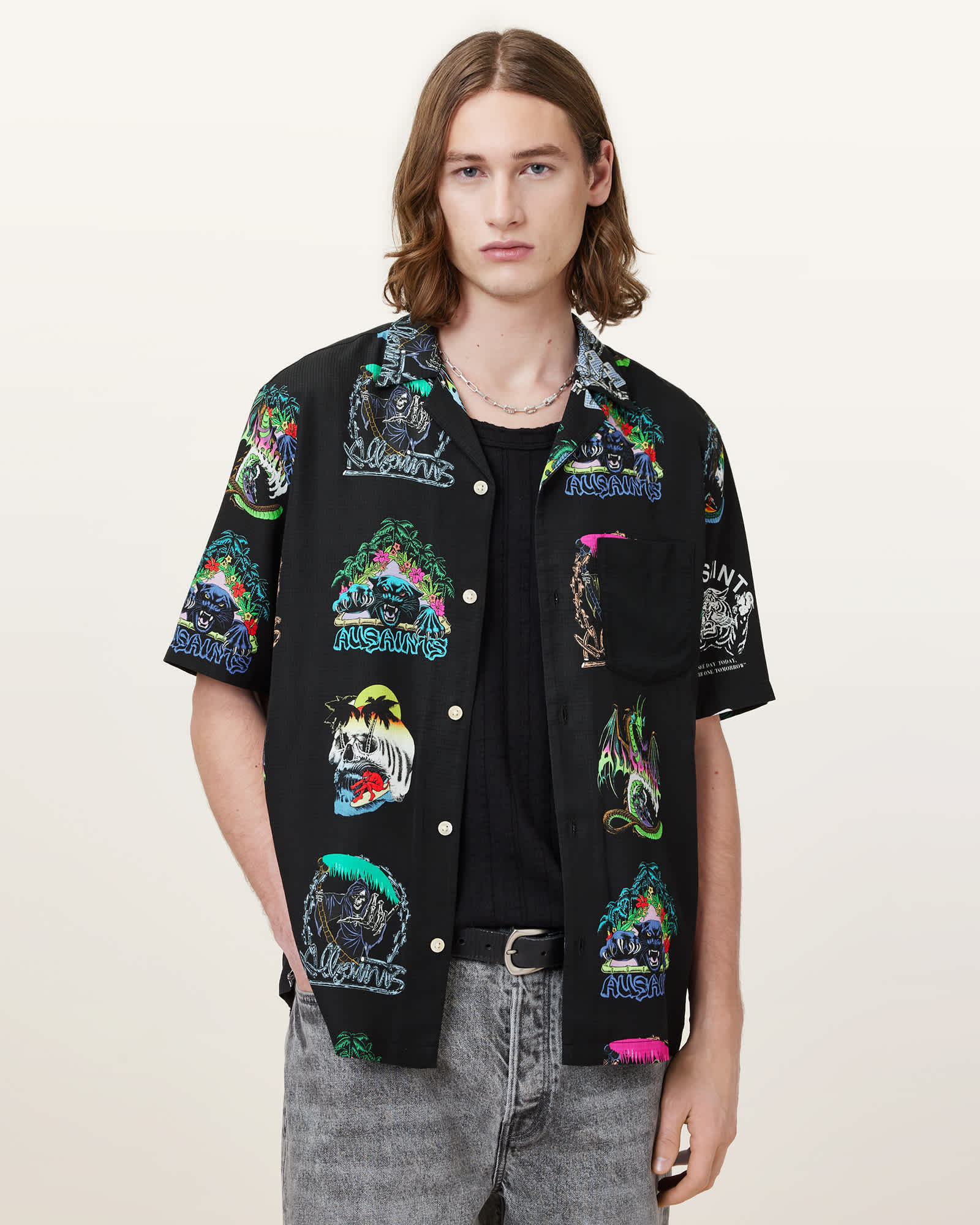 AllSaints Gnar Relaxed Fit Hawaiian Shirt