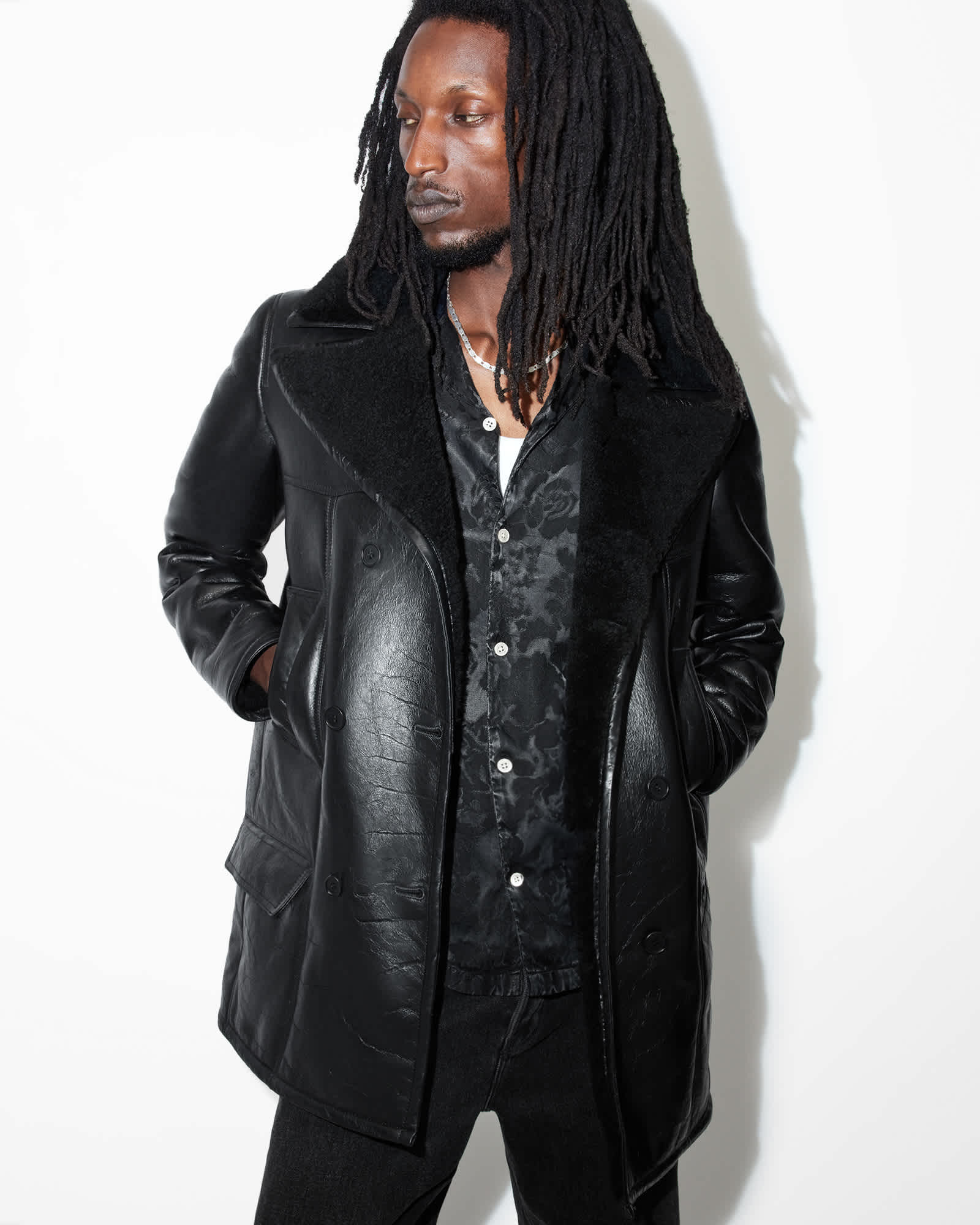 AllSaints Leather Selkirk Double Breasted Shearling Coat, Size: XS