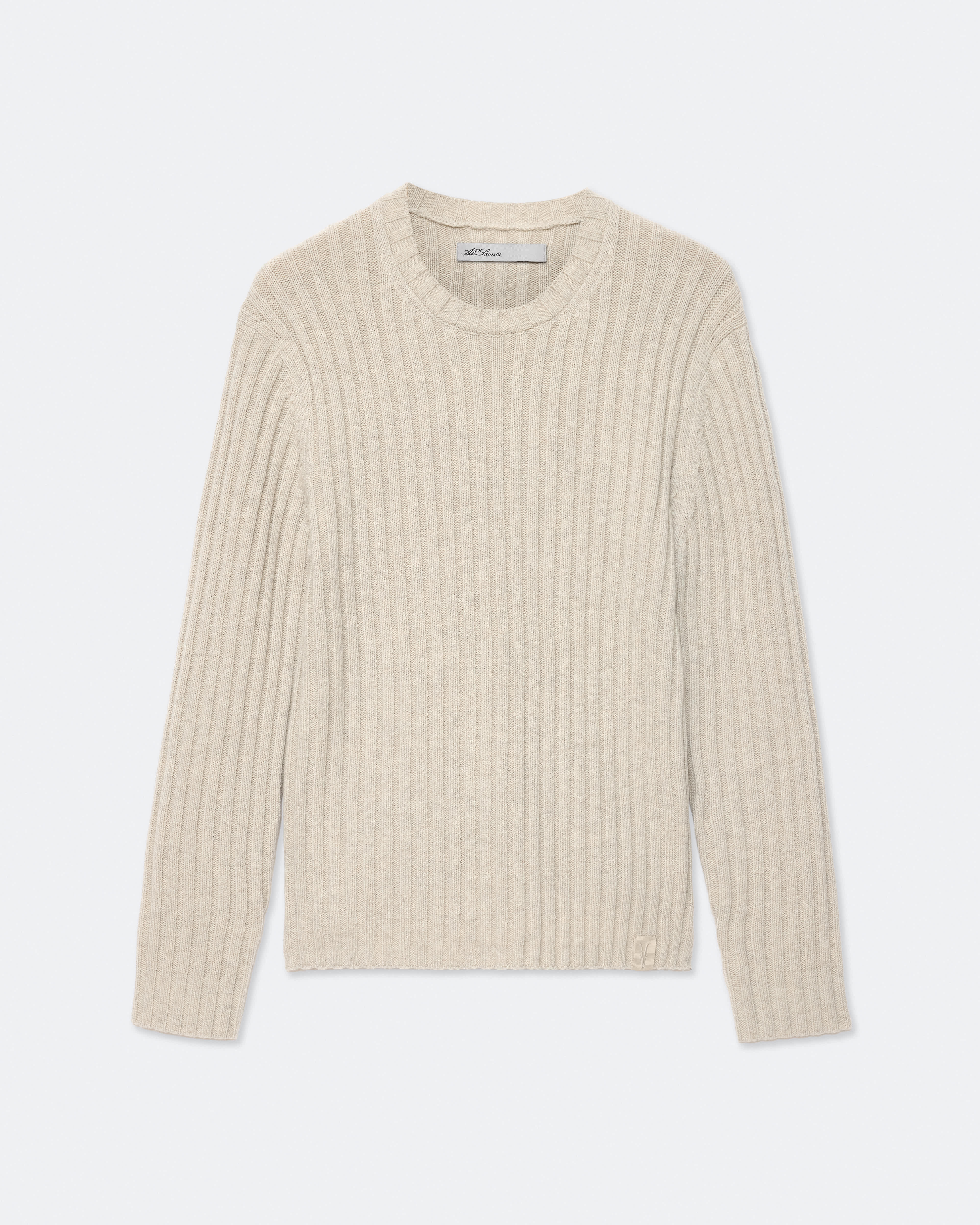Allsaints Men's Liev Ribbed Crew-Neck Jumper Grey Size L