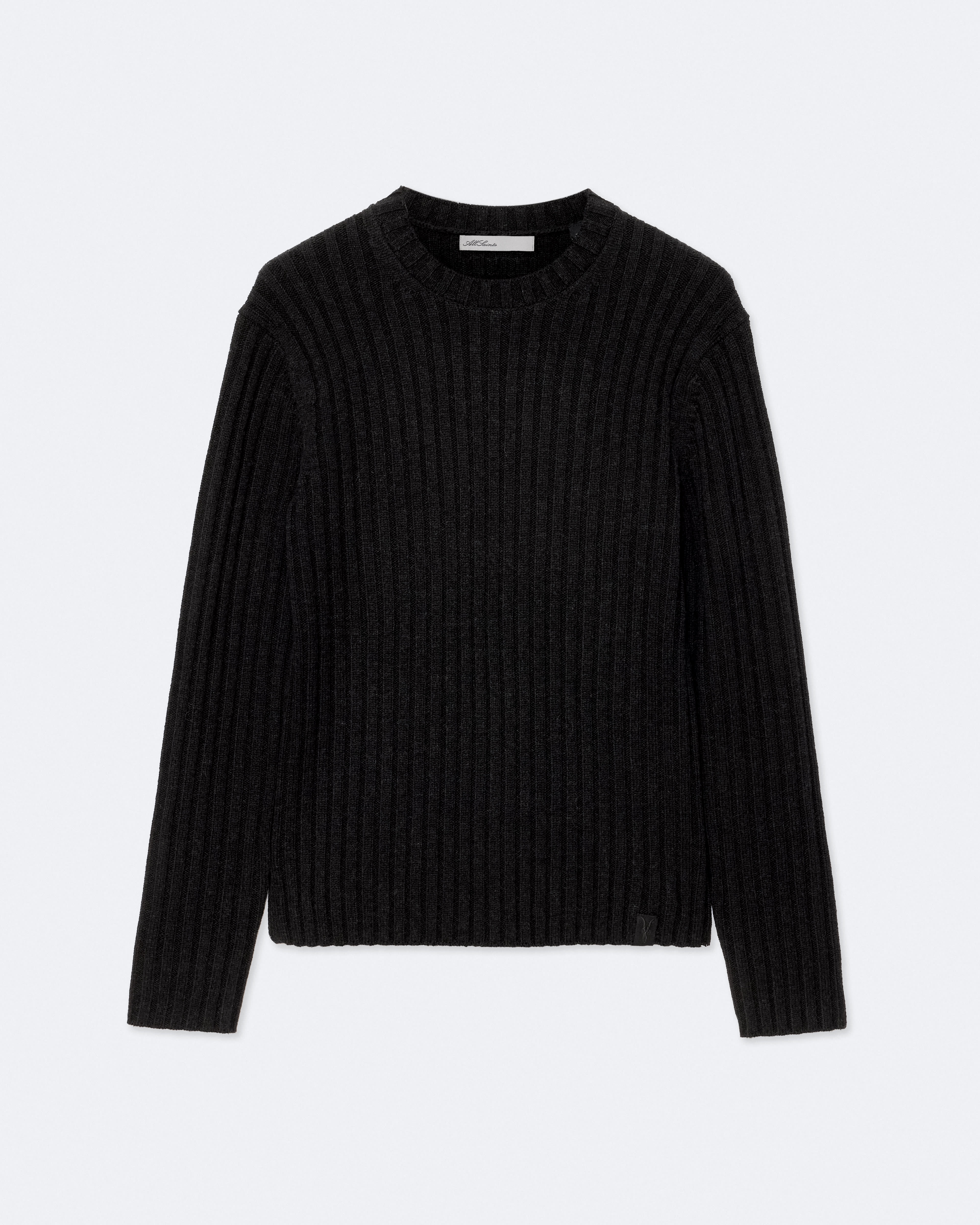 Allsaints Men's Liev Ribbed Crew-Neck Jumper Black Size Xs