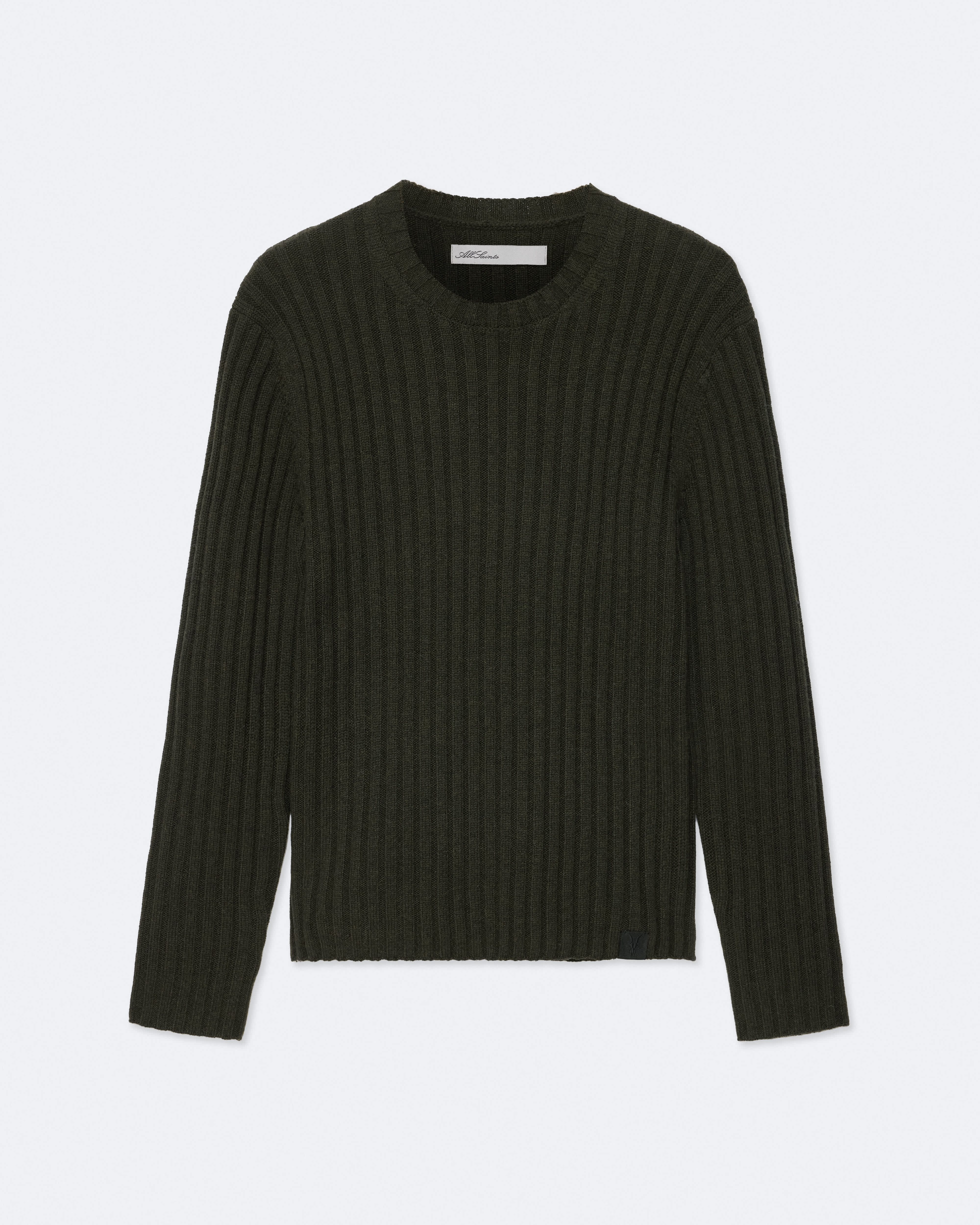 Allsaints Men's Liev Ribbed Crew-Neck Jumper Green Size Xs
