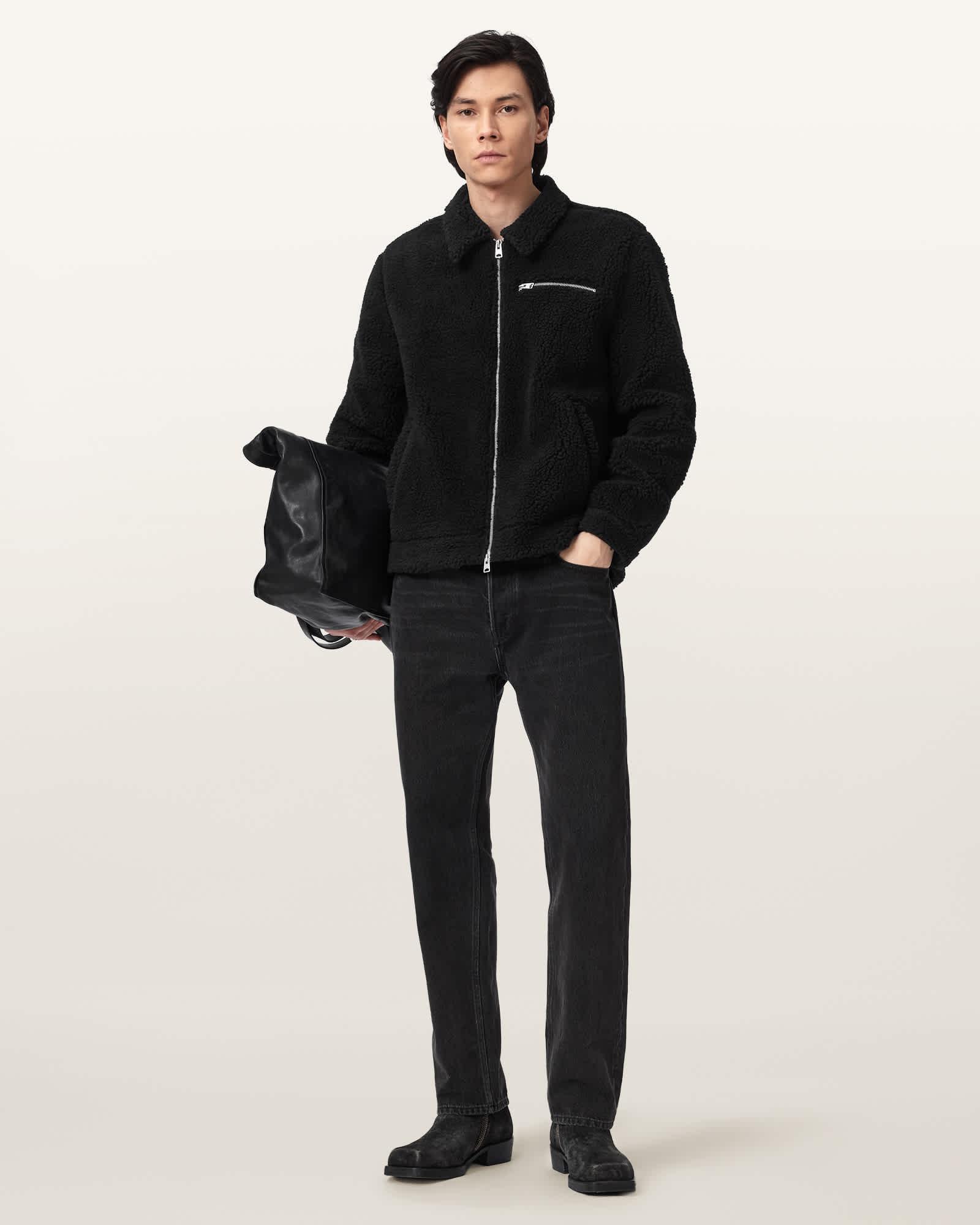 AllSaints Otis Sherpa Jacket,, Jet Black