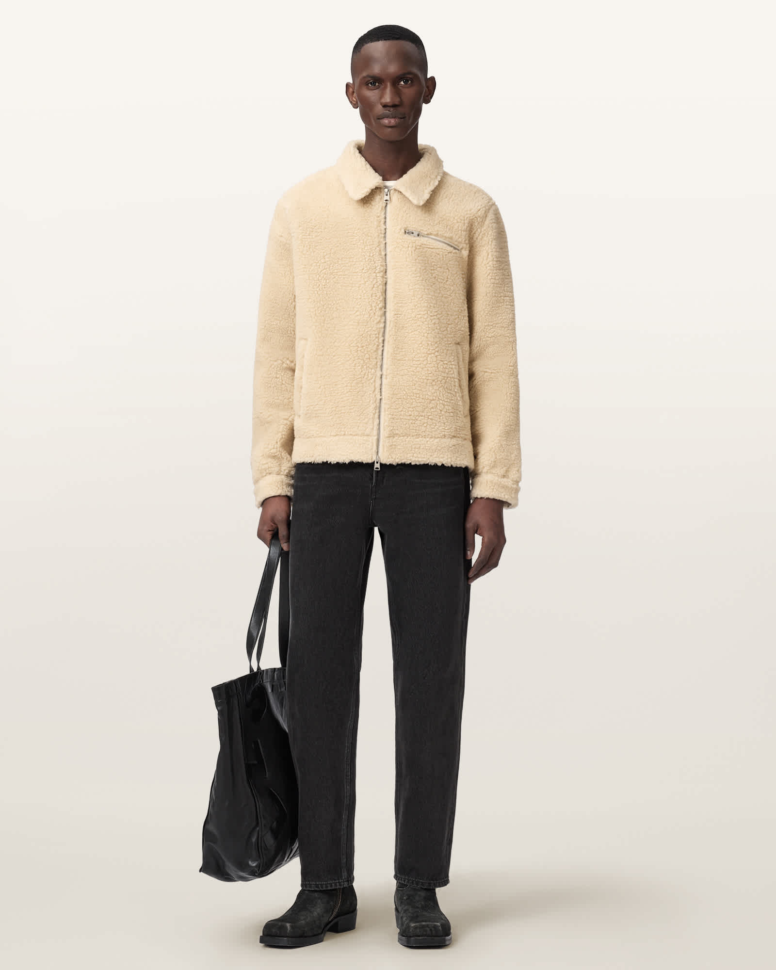 AllSaints Otis Sherpa Jacket,, Bone White
