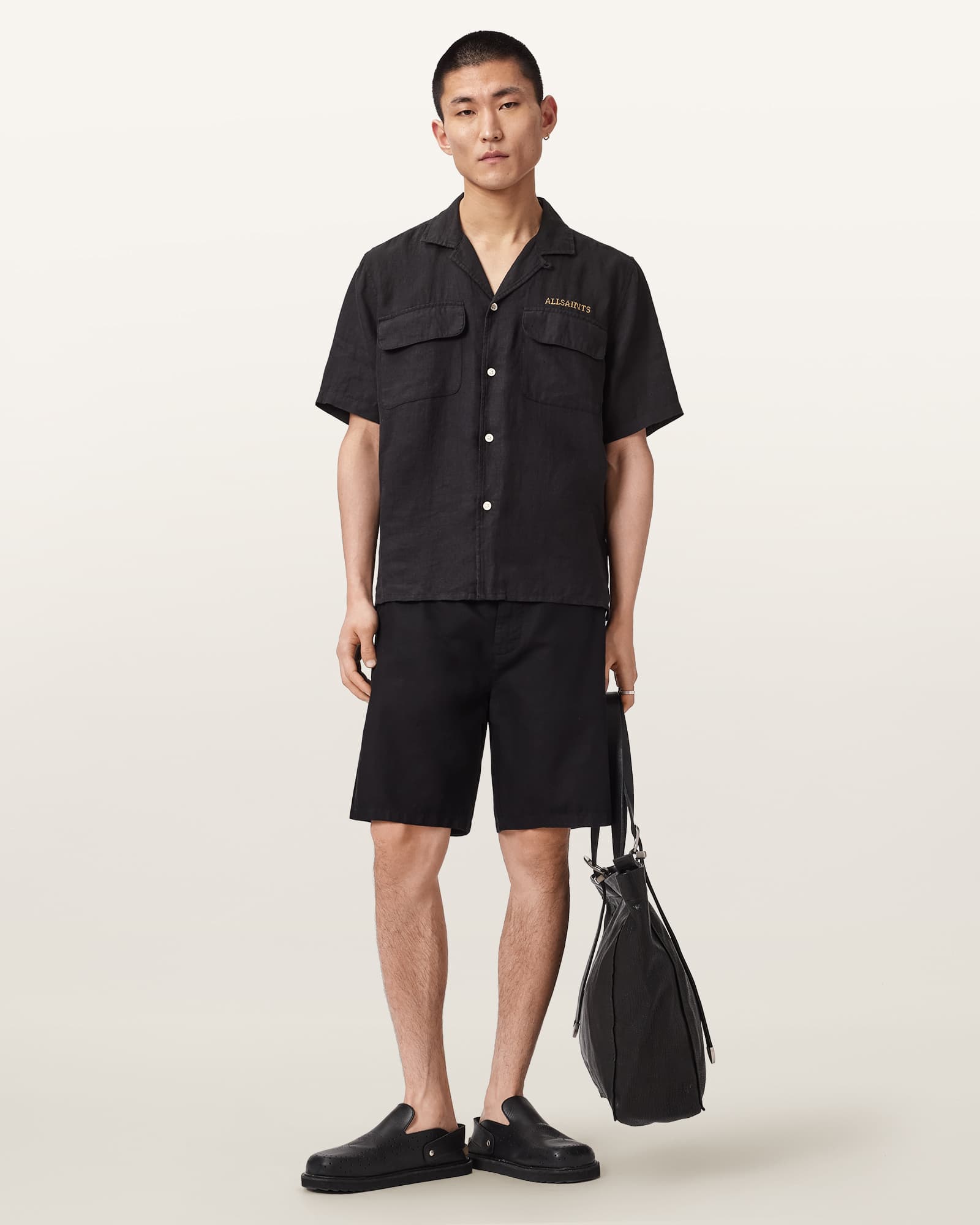 AllSaints Cotton Corbett Relaxed Fit Linen Blend Shorts, Size: XS
