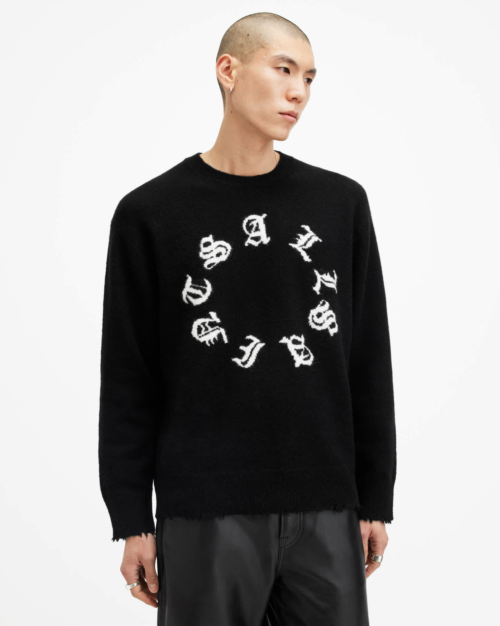Allsaints Men's Scripture Gothic Jacquard Logo Jumper - Size  Xxl