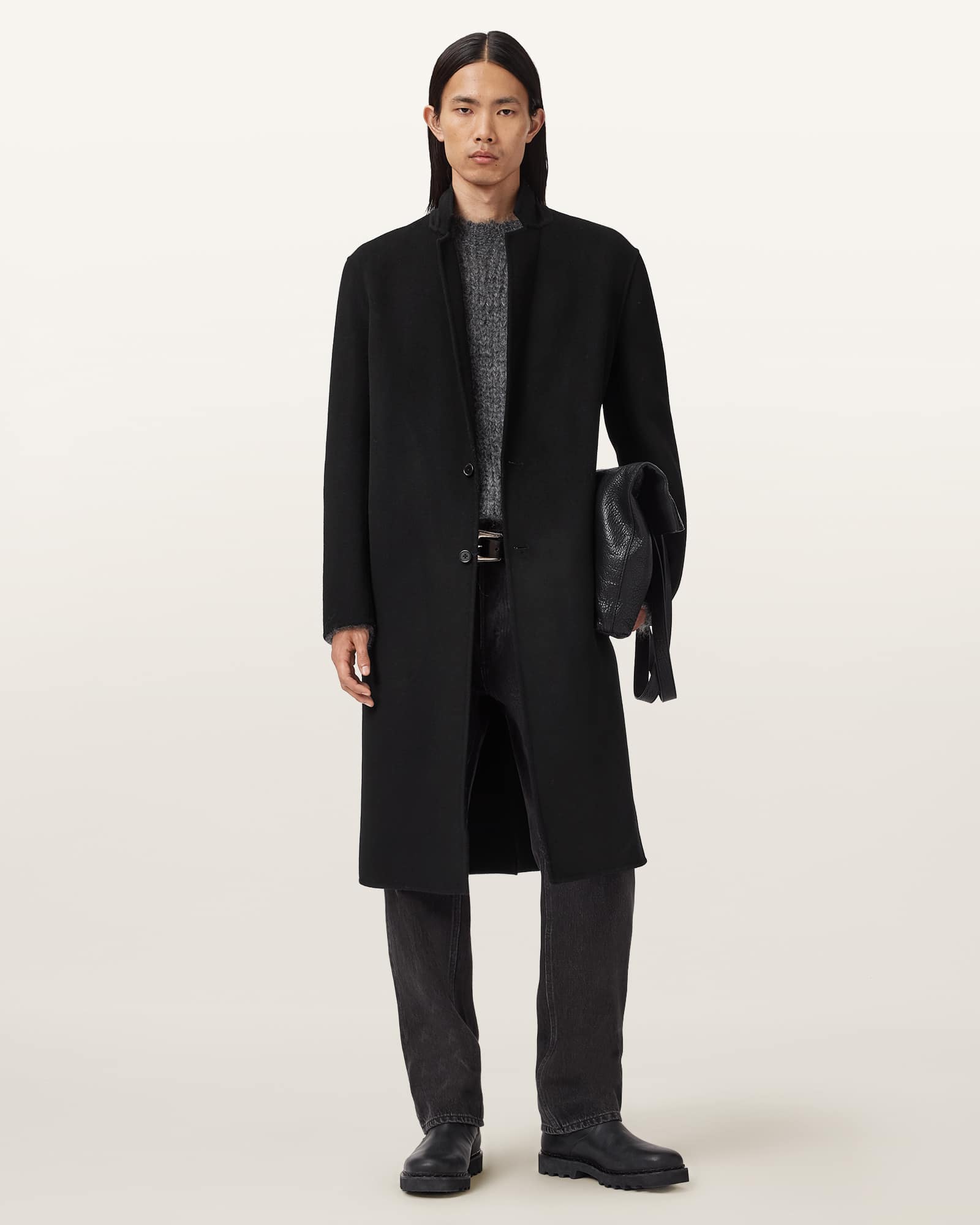AllSaints Brax Relaxed Fit Wool Coat,, Black