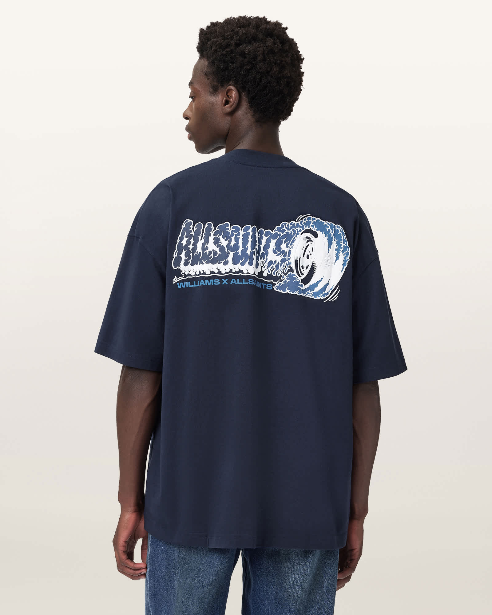 AllSaints Men's Williams X AllSaints Burnout Crew Neck T-Shirt, Blue, Size: XS