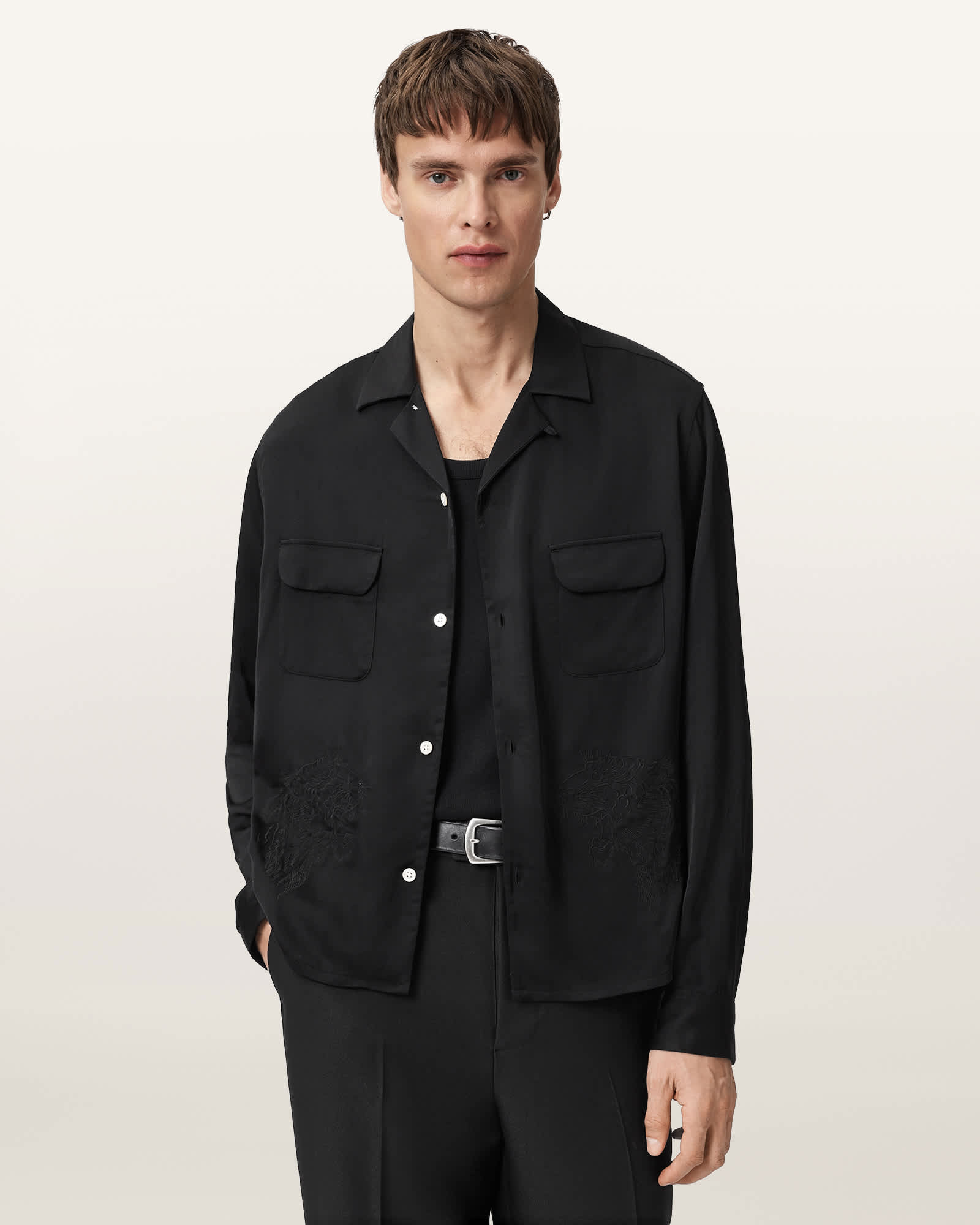 AllSaints Yodo Long Sleeve Shirt,, Black