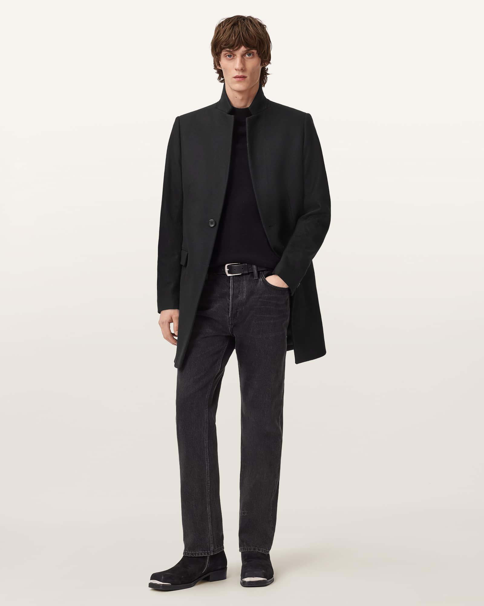 AllSaints Haydon Wool Coat,, Satin Black