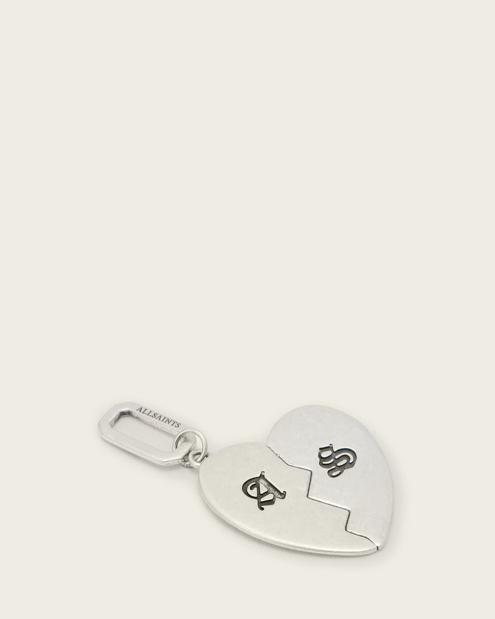 Allsaints Men's Silver Large Heart Sterling Pendant Charm, One Size