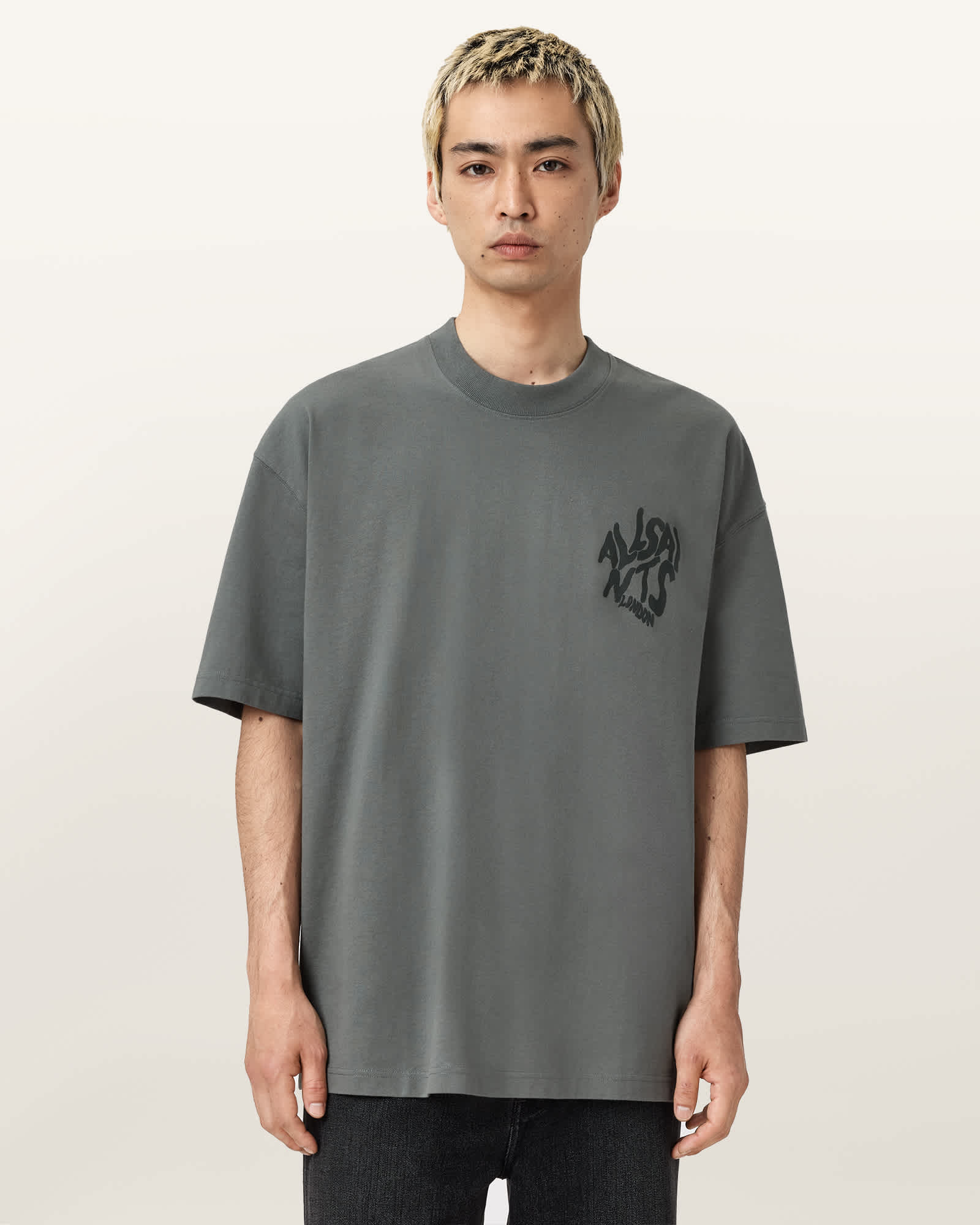 AllSaints Orlando Logo Print Oversized T-Shirt,, Gastor Green