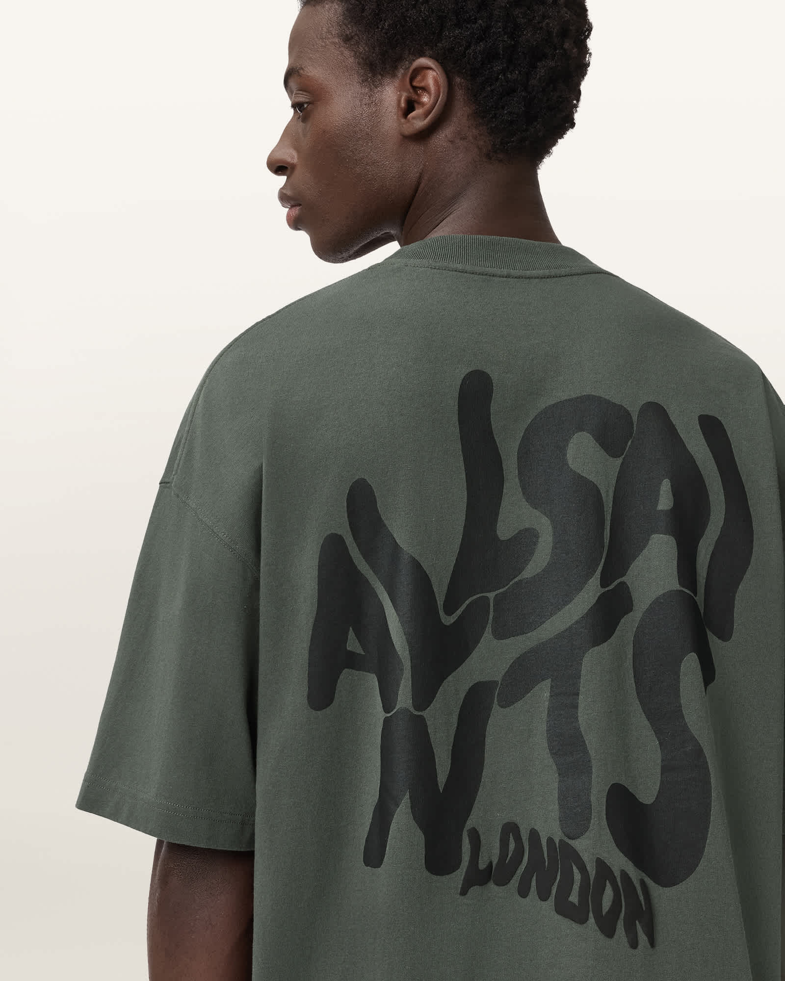 AllSaints Orlando Logo Print Oversized T-Shirt,, Garnet Green