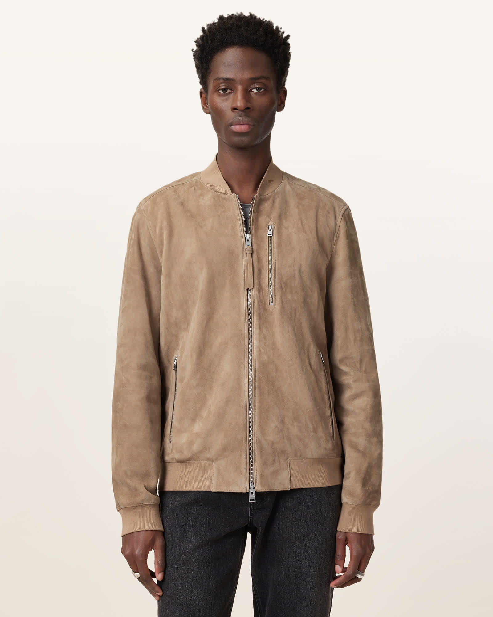 AllSaints Kemble Suede Bomber Jacket,, Corn Brown