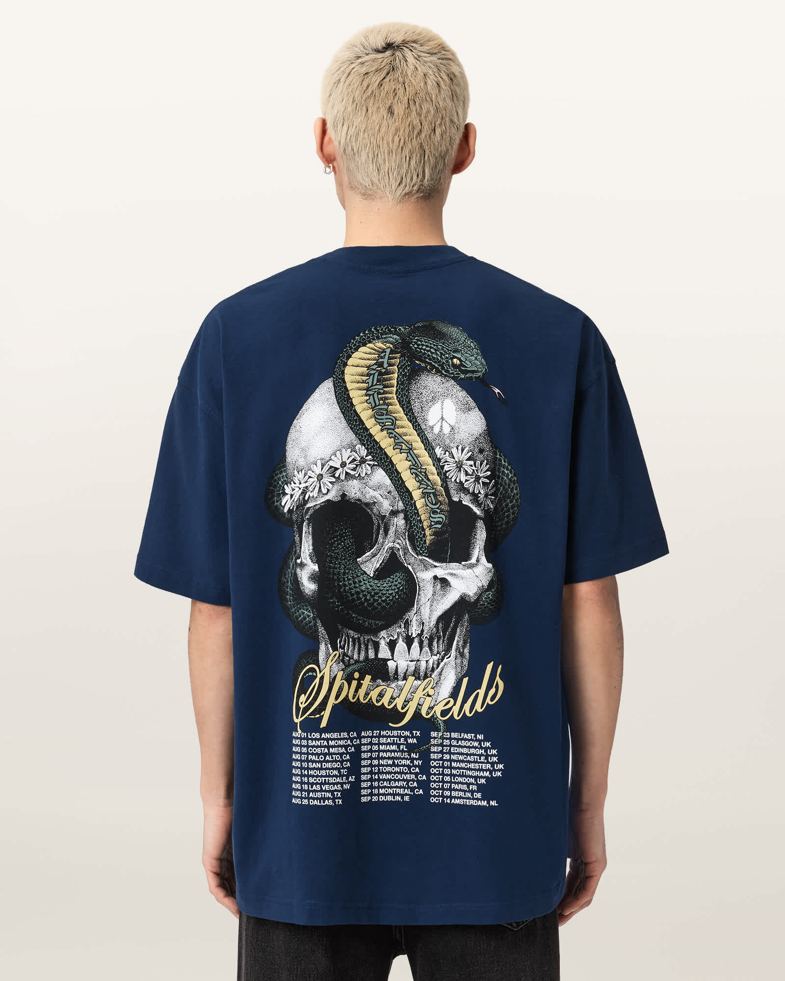 AllSaints Snakehead Oversized Graphic T-Shirt,, Opal Blue