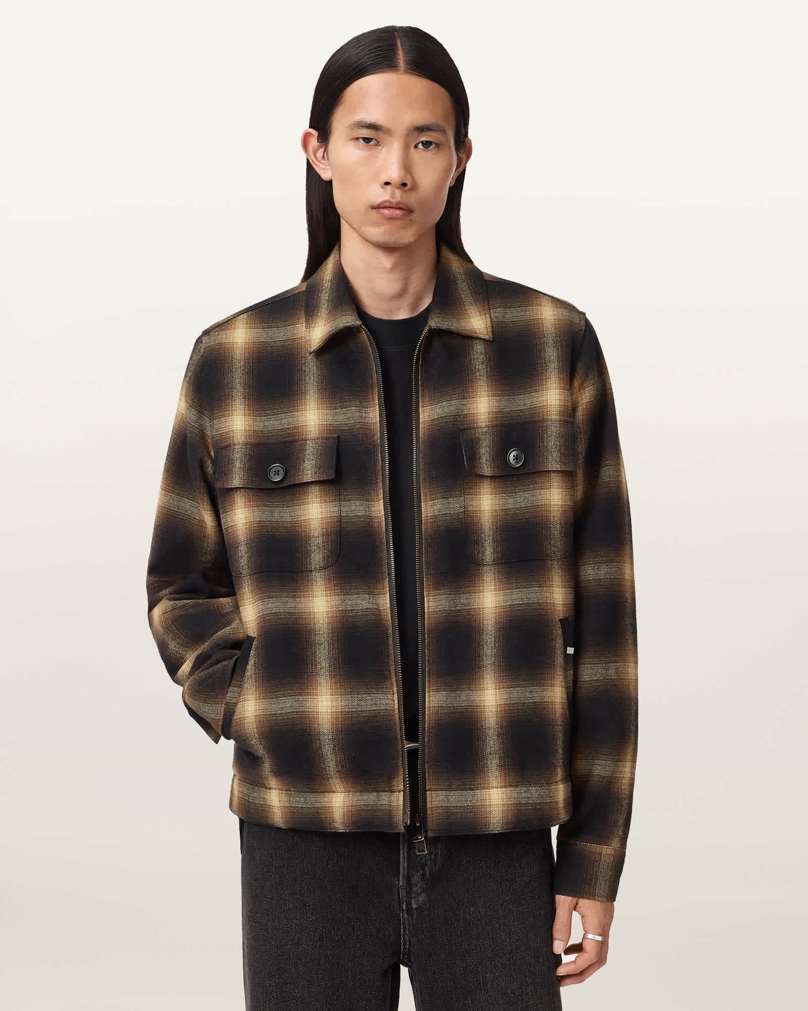 AllSaints Mathers Check Jacket,, Trail Brown