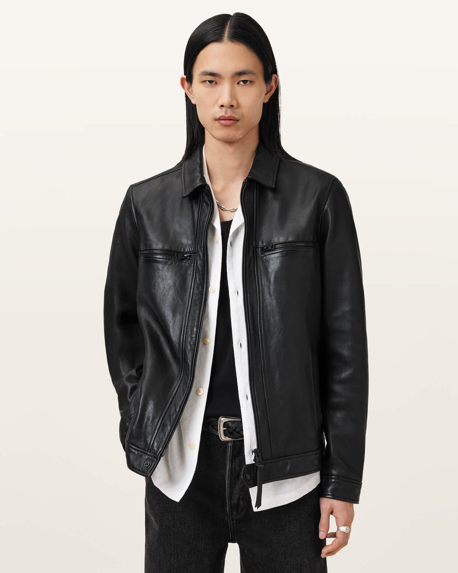 AllSaints Men's Sheep Leather Luck Leather Jacket, Size: L