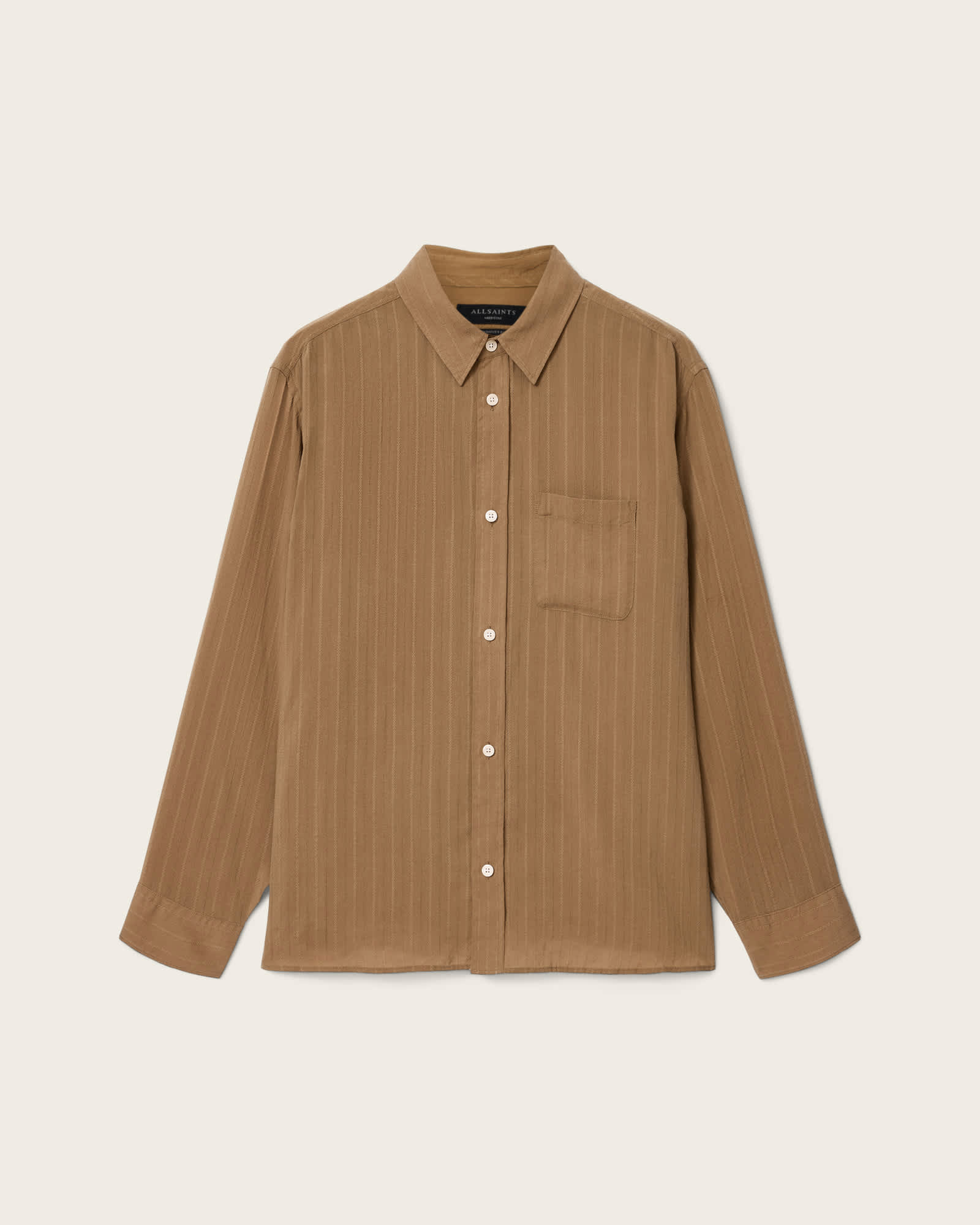 AllSaints Carlyle Long Sleeve Oversized Shirt, Brown, Size: L