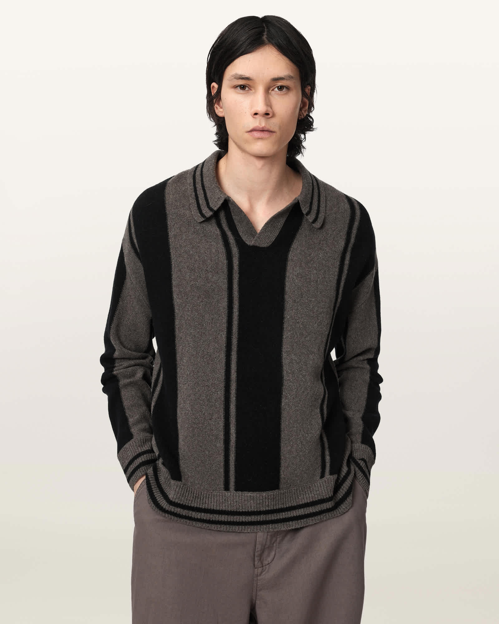 Allsaints Men's Taylor Long Sleeve Wool Polo - Size  L
