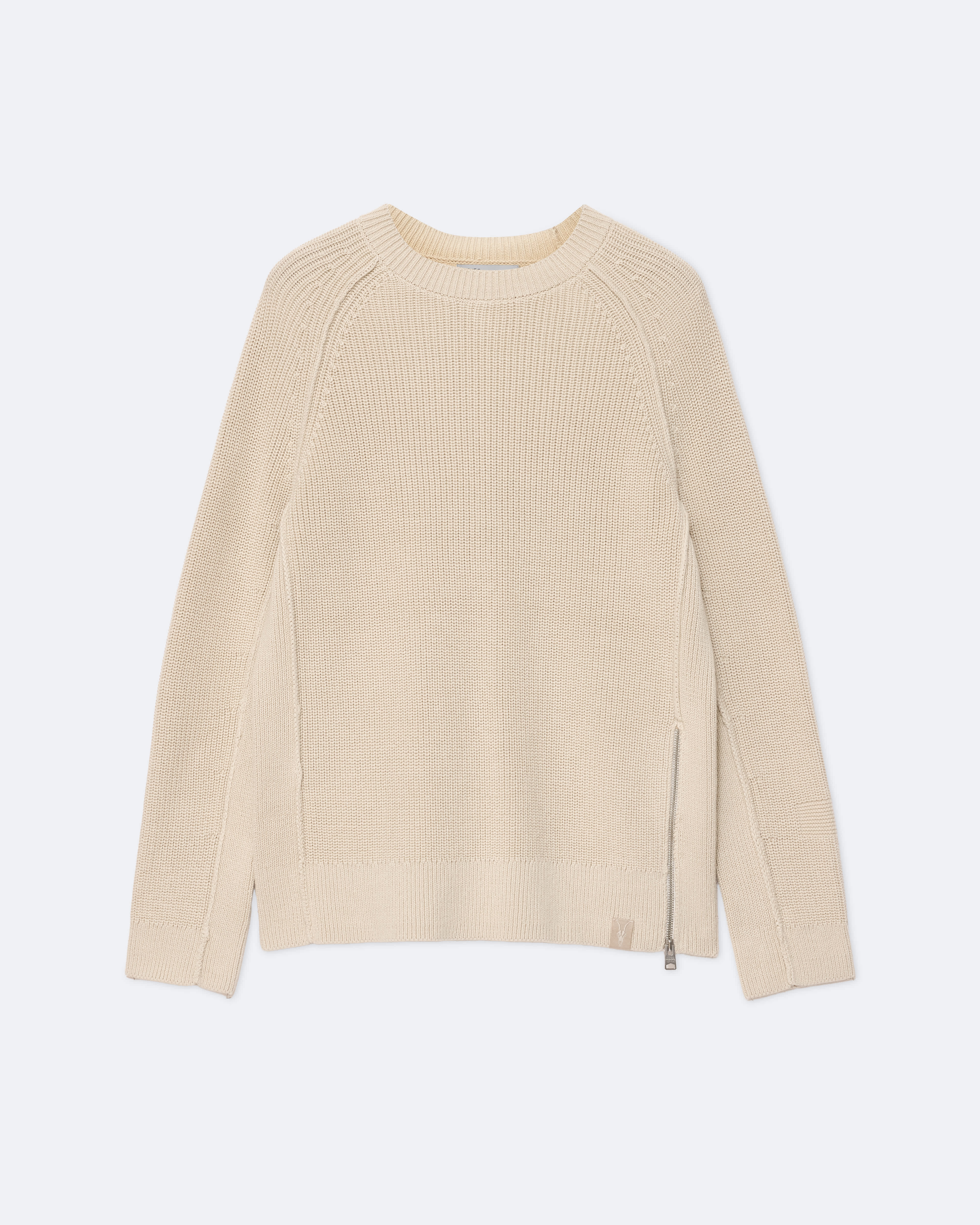 AllSaints Men's Kit Acid-Washed Cotton Crew-Neck Sweater, White, Size: L