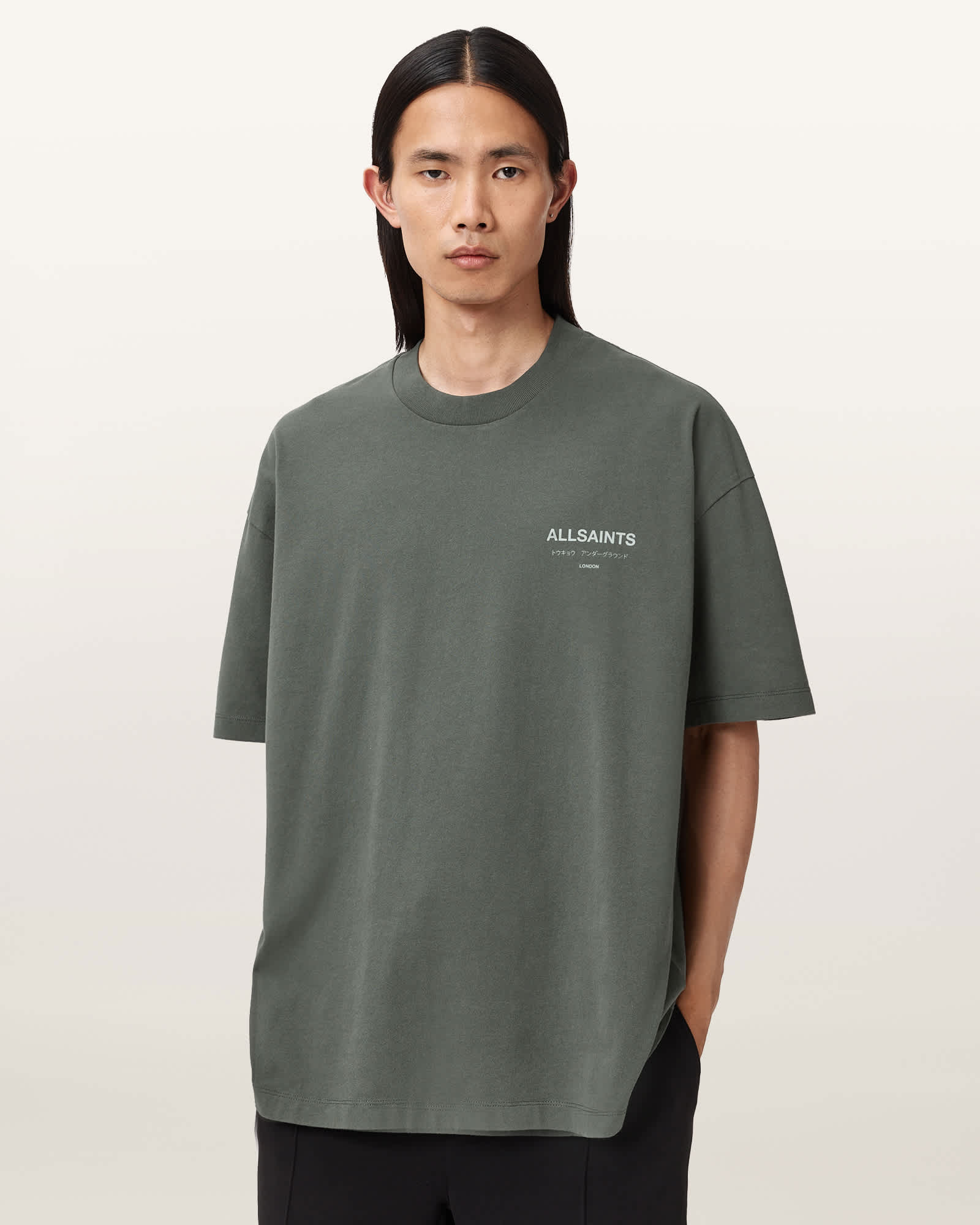 Allsaints Cotton Underground Oversized Crew Neck T-shirt In Gray