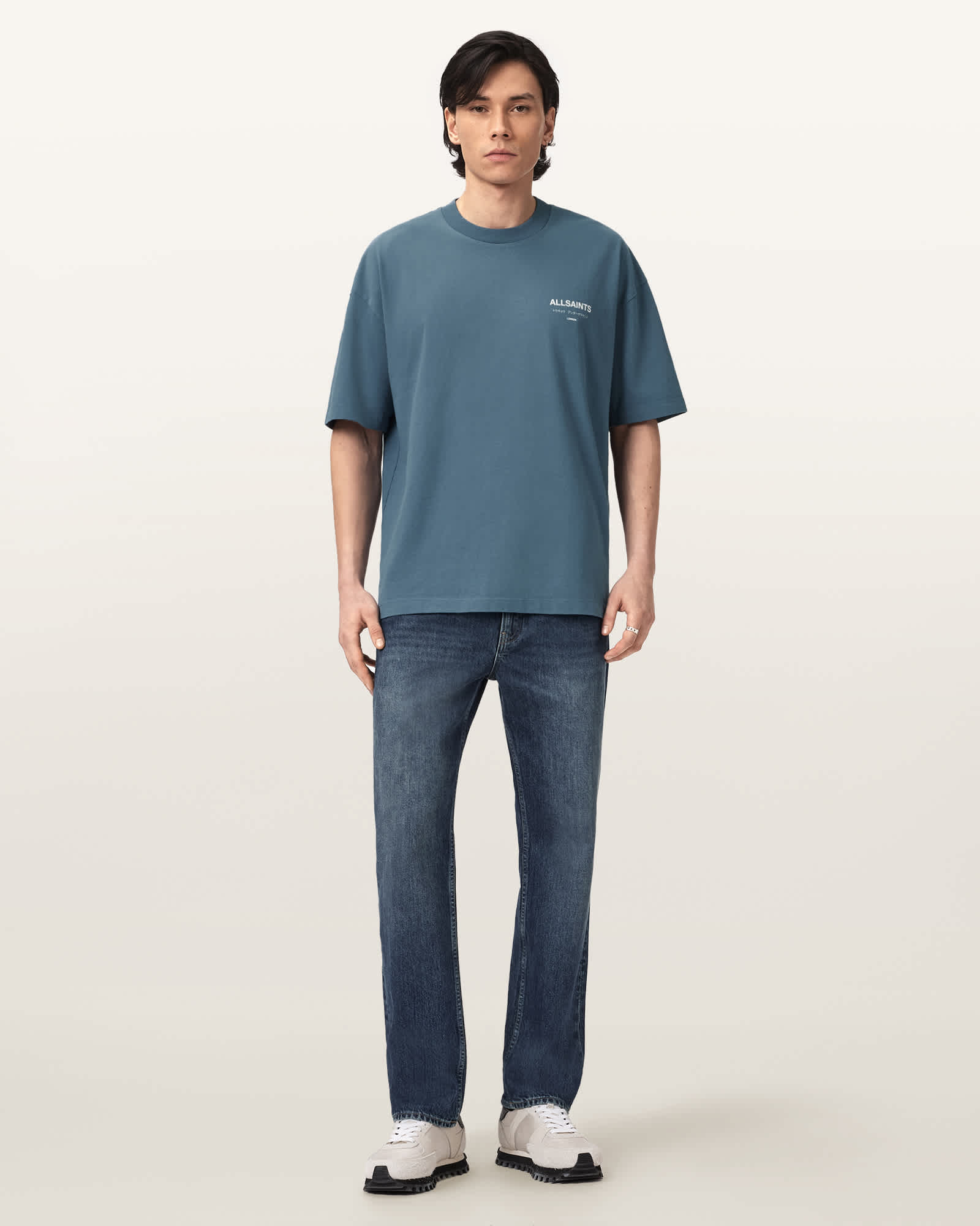 Allsaints Men's Blue Underground Oversized Crew Neck T-Shirt - Size  Xs