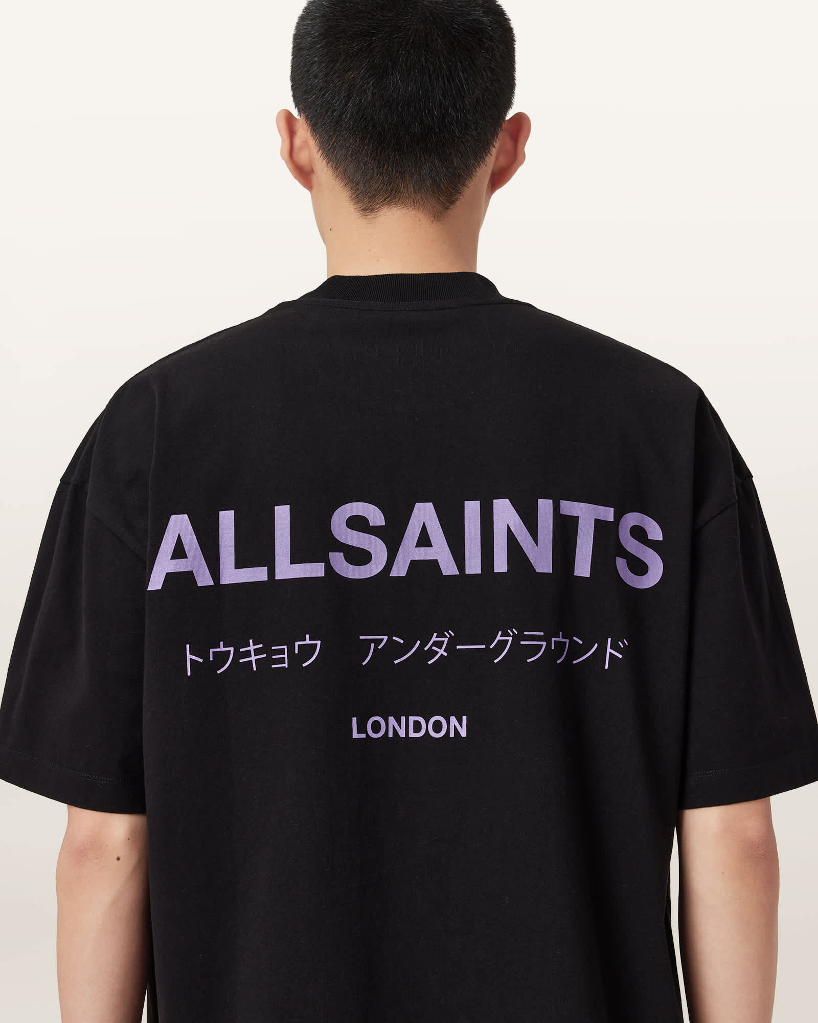 AllSaints Underground Oversized Crew Neck T-Shirt,, Jet Black/purple