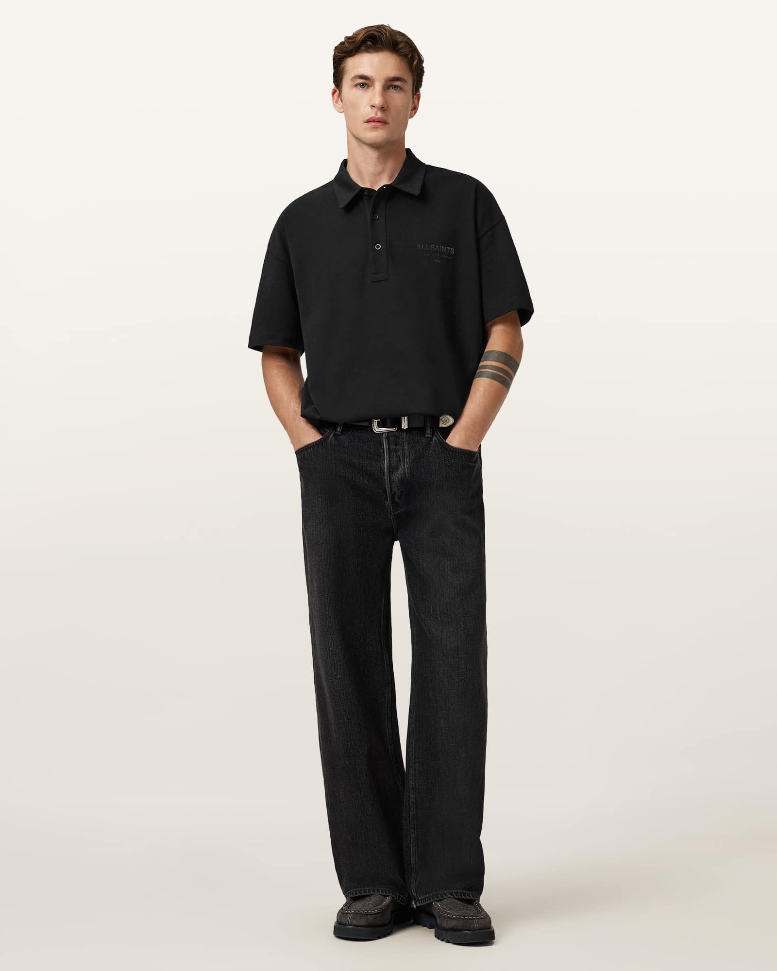 Allsaints Men's Xander Oversized Short Sleeve Polo Shirt - Size  M