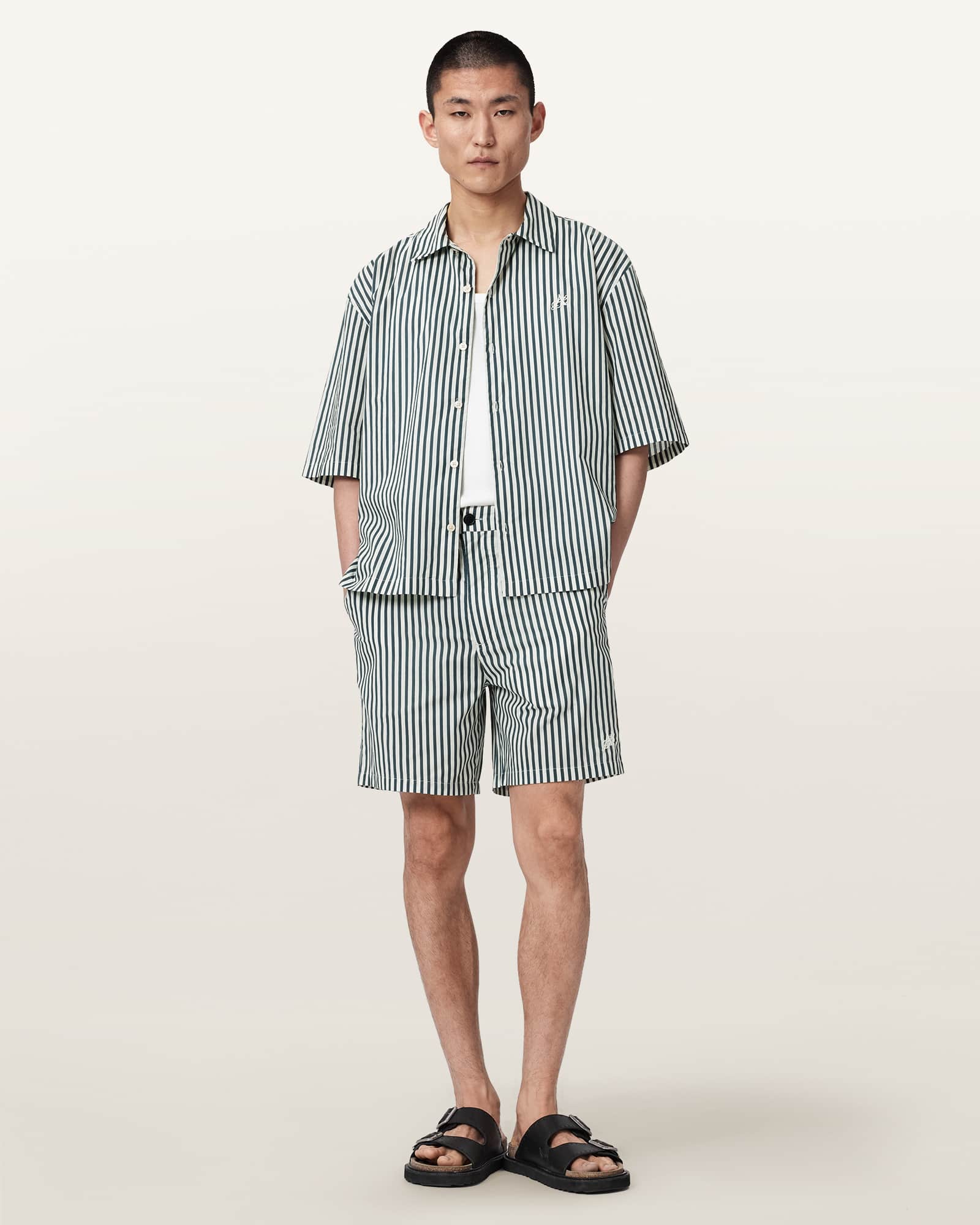 Allsaints Men's Blue/White Chopin Straight Fit Striped Shorts - Size  Xxl