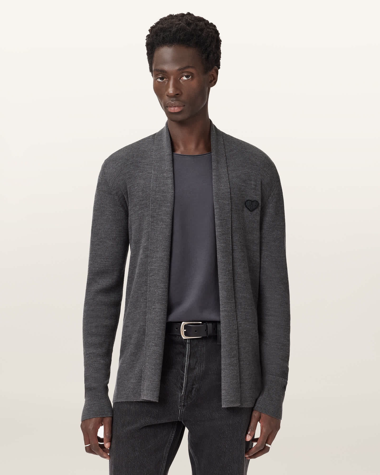Allsaints Lover Merino Open Cardigan In Gray