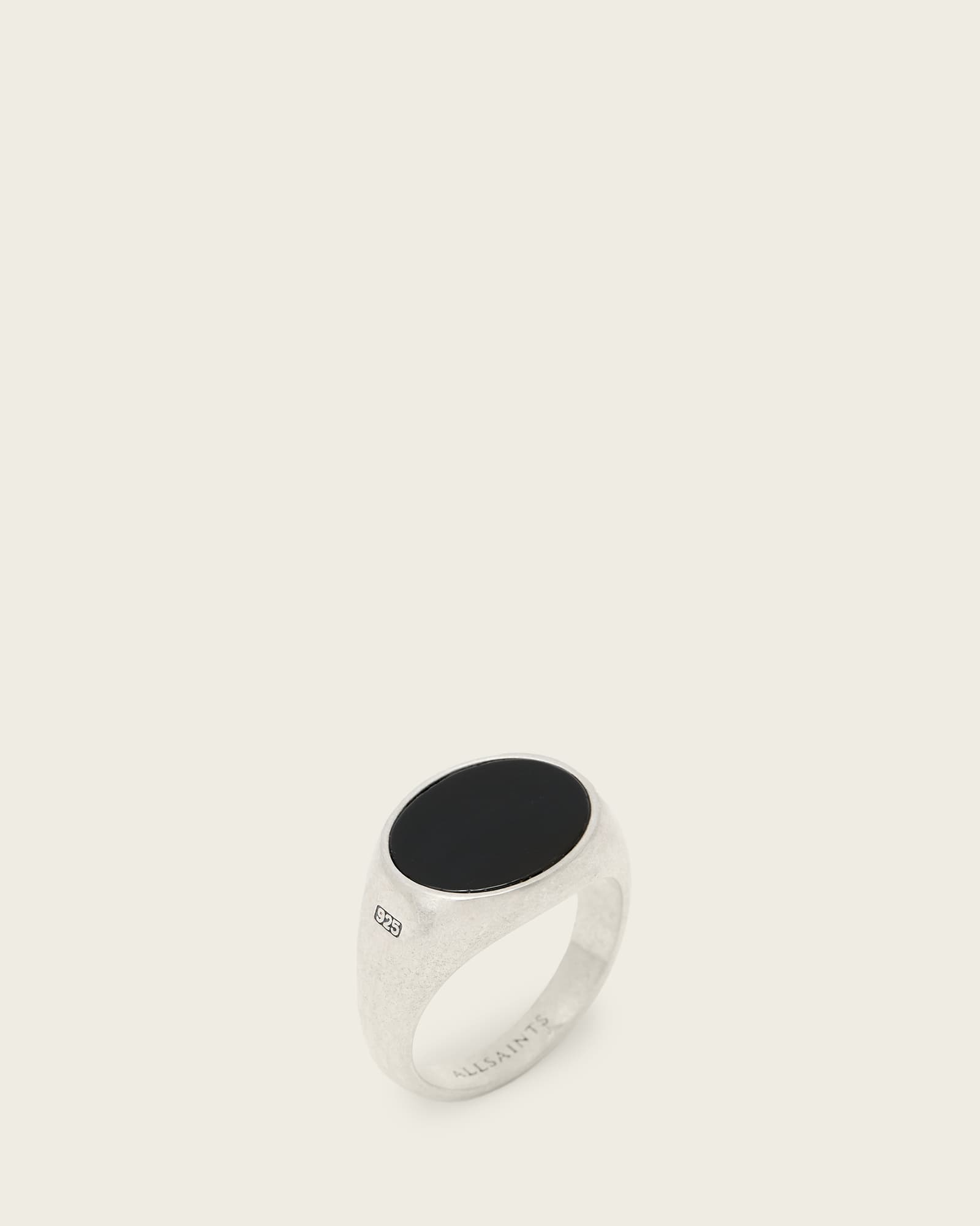 AllSaints Sterling Silver Owen Black Onyx Sterling Silver Ring, Size: S