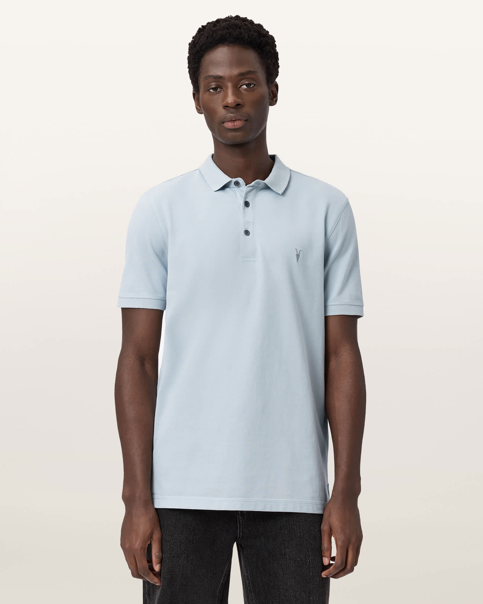 AllSaints Reform Short Sleeve Polo Shirt,, Misty Blue