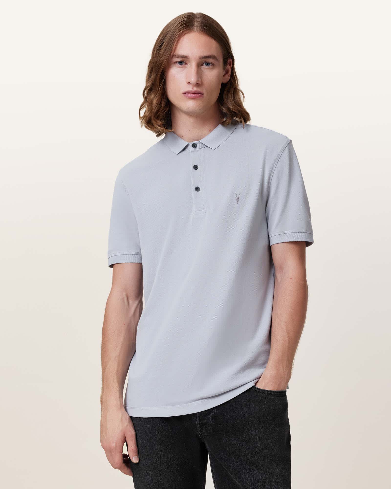 AllSaints Reform Short Sleeve Polo Shirt,, Willow Blue
