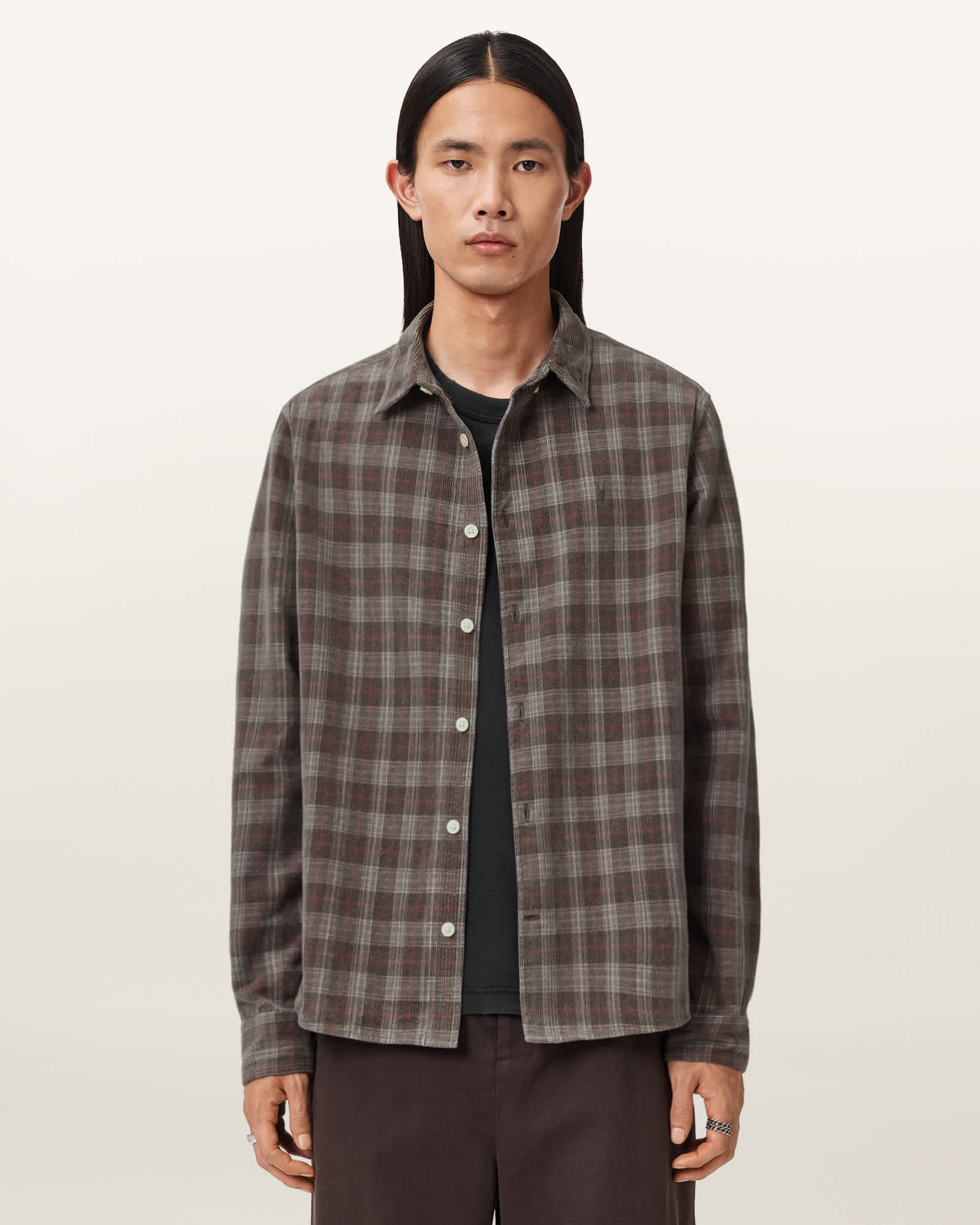 AllSaints Torin Long Sleeve Ramskull Shirt,, Dusky Grey