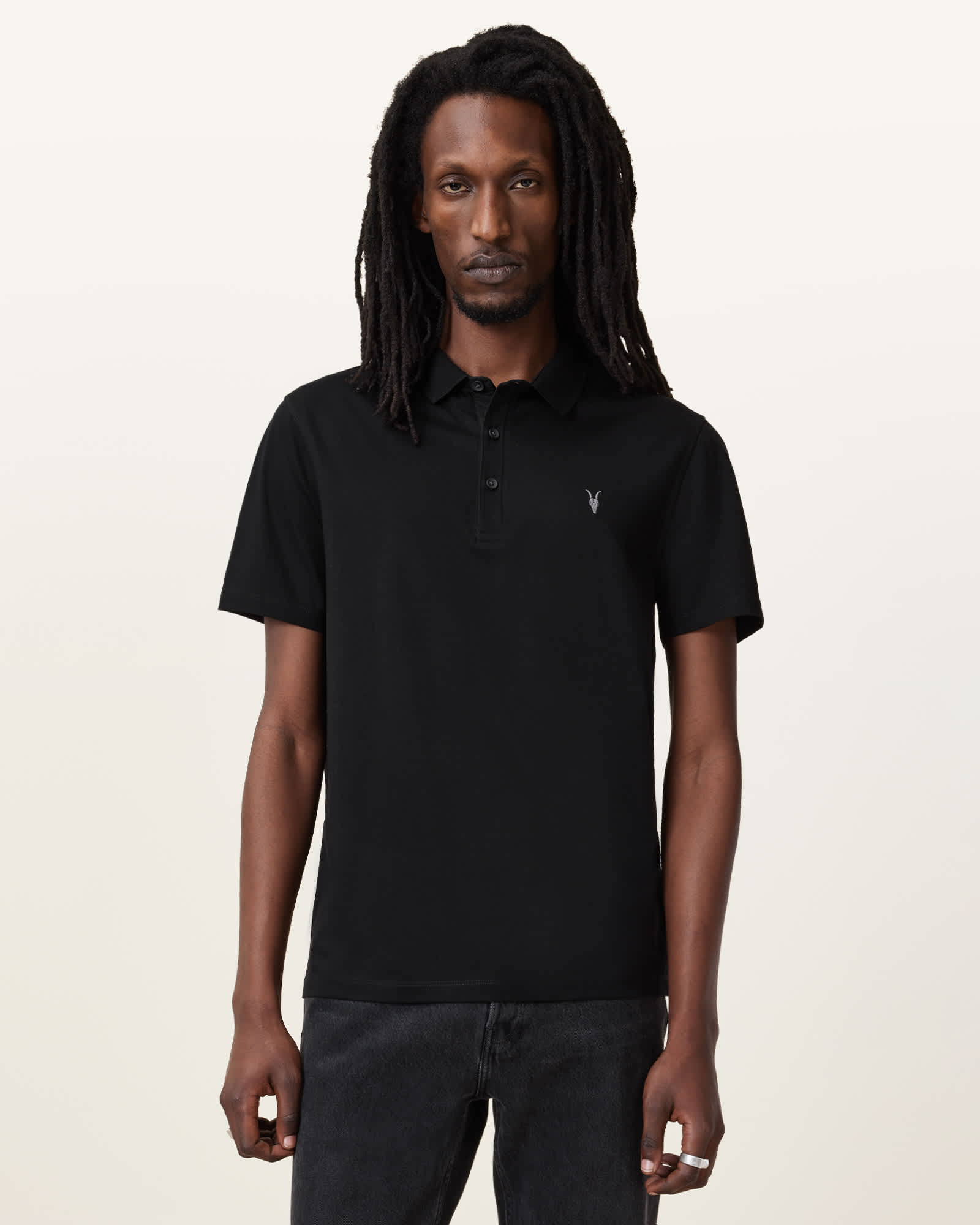 AllSaints Reid Short Sleeve Polo Shirt, Black