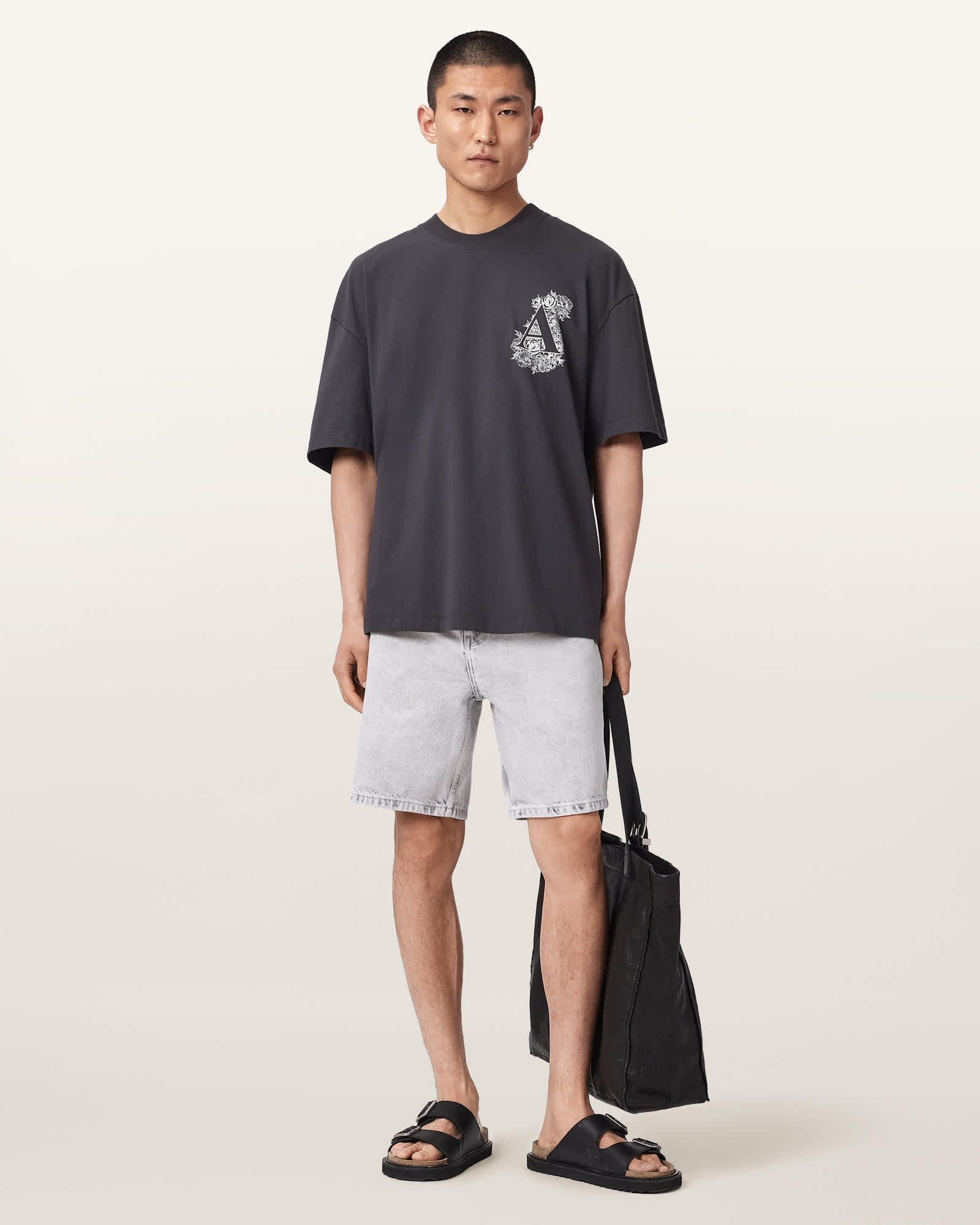 Allsaints Men's Grey Lenny Loose Fit Denim Shorts - Size  28