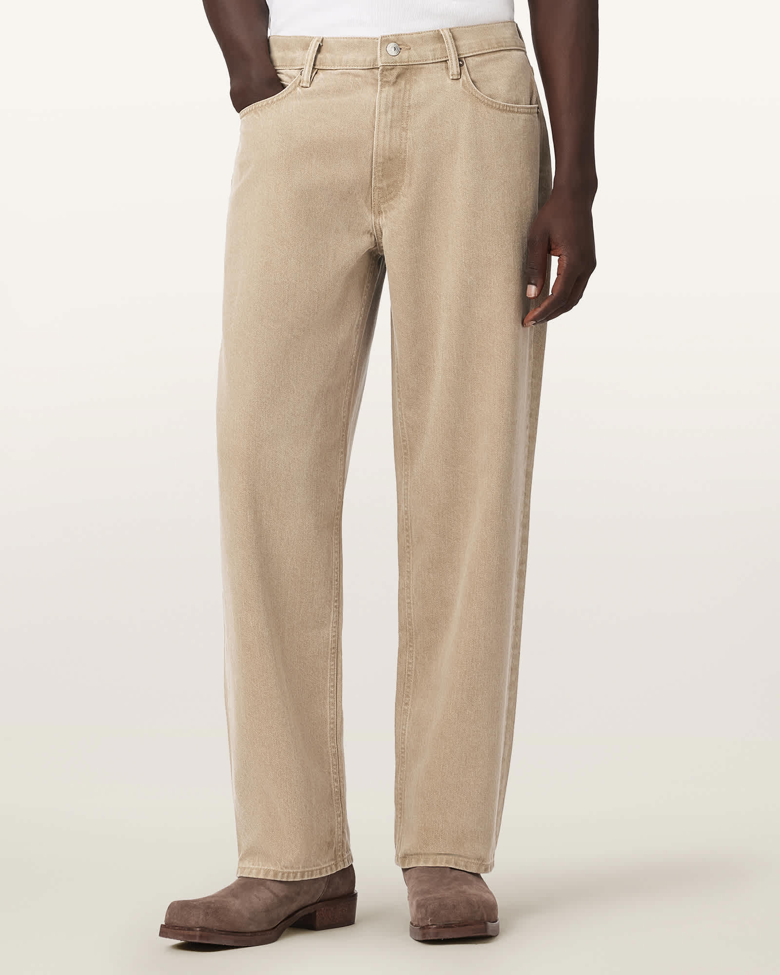 Allsaints Men's Brown Mullen Straight Leg Relaxed Denim Jeans - Size  38/L32